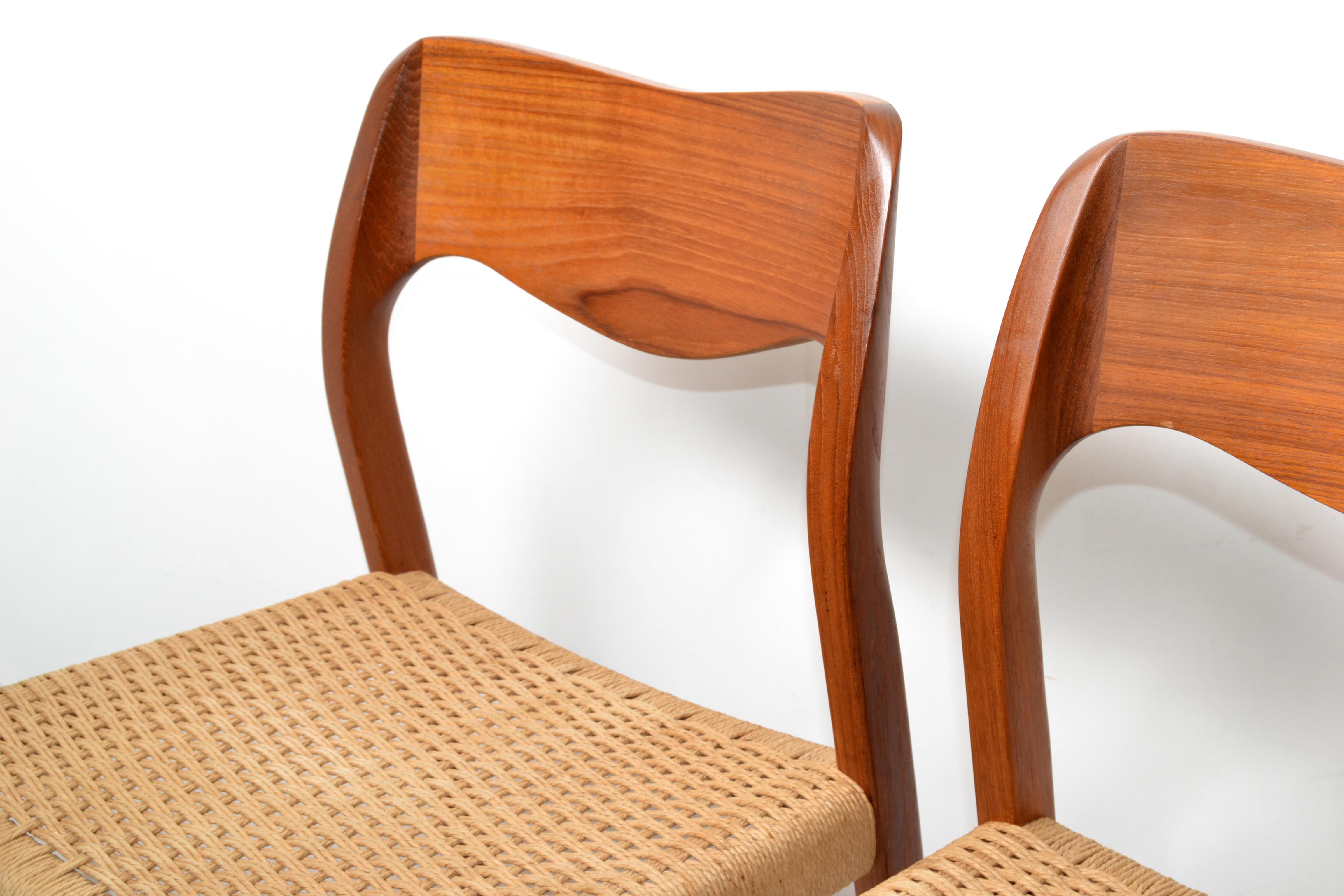 Set 4 Niels Møller Modell 71 Danish Teak Dining Chairs Papercord by J.L. Møllers 6