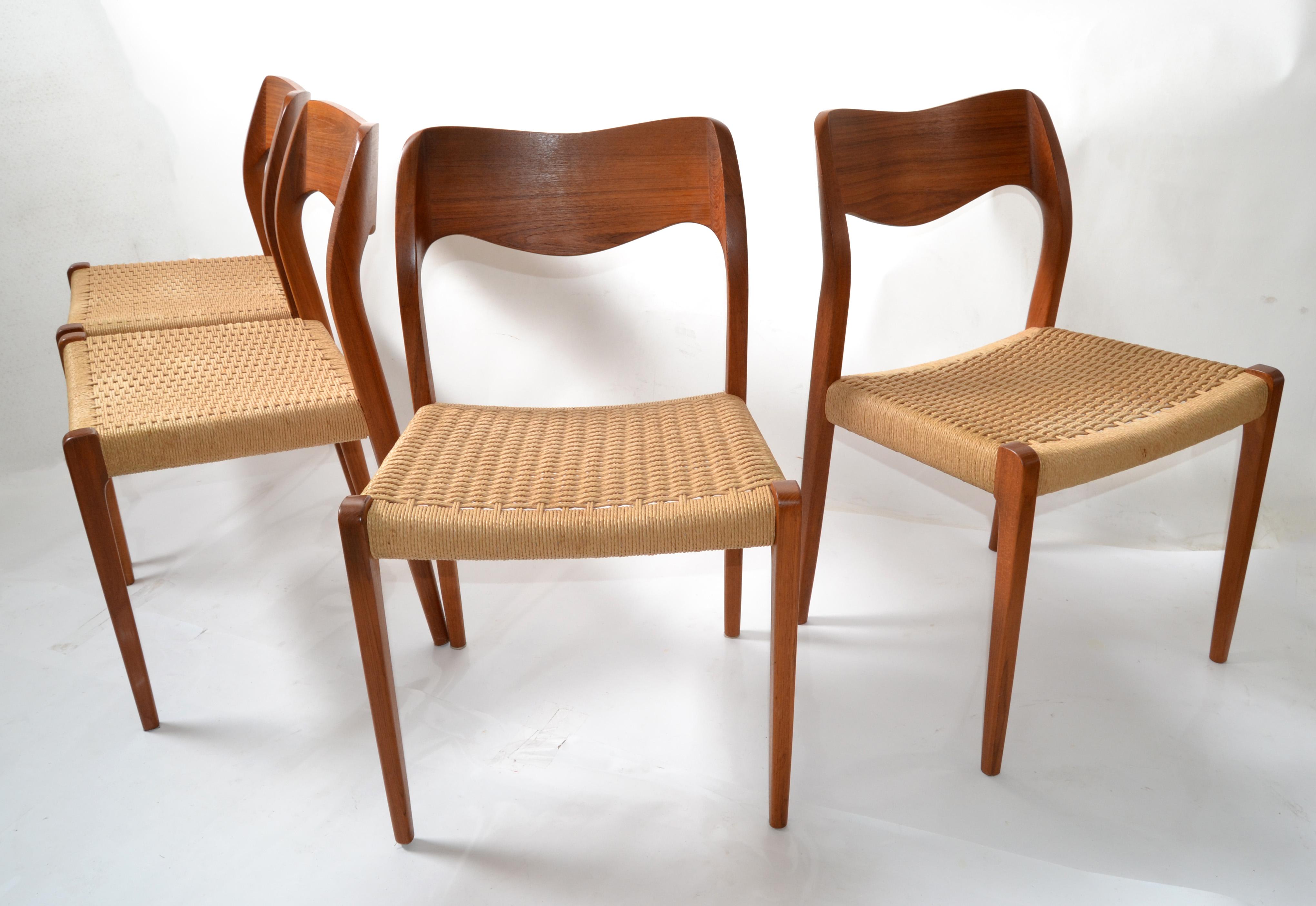 Late 20th Century Set 4 Niels Møller Modell 71 Danish Teak Dining Chairs Papercord by J.L. Møllers
