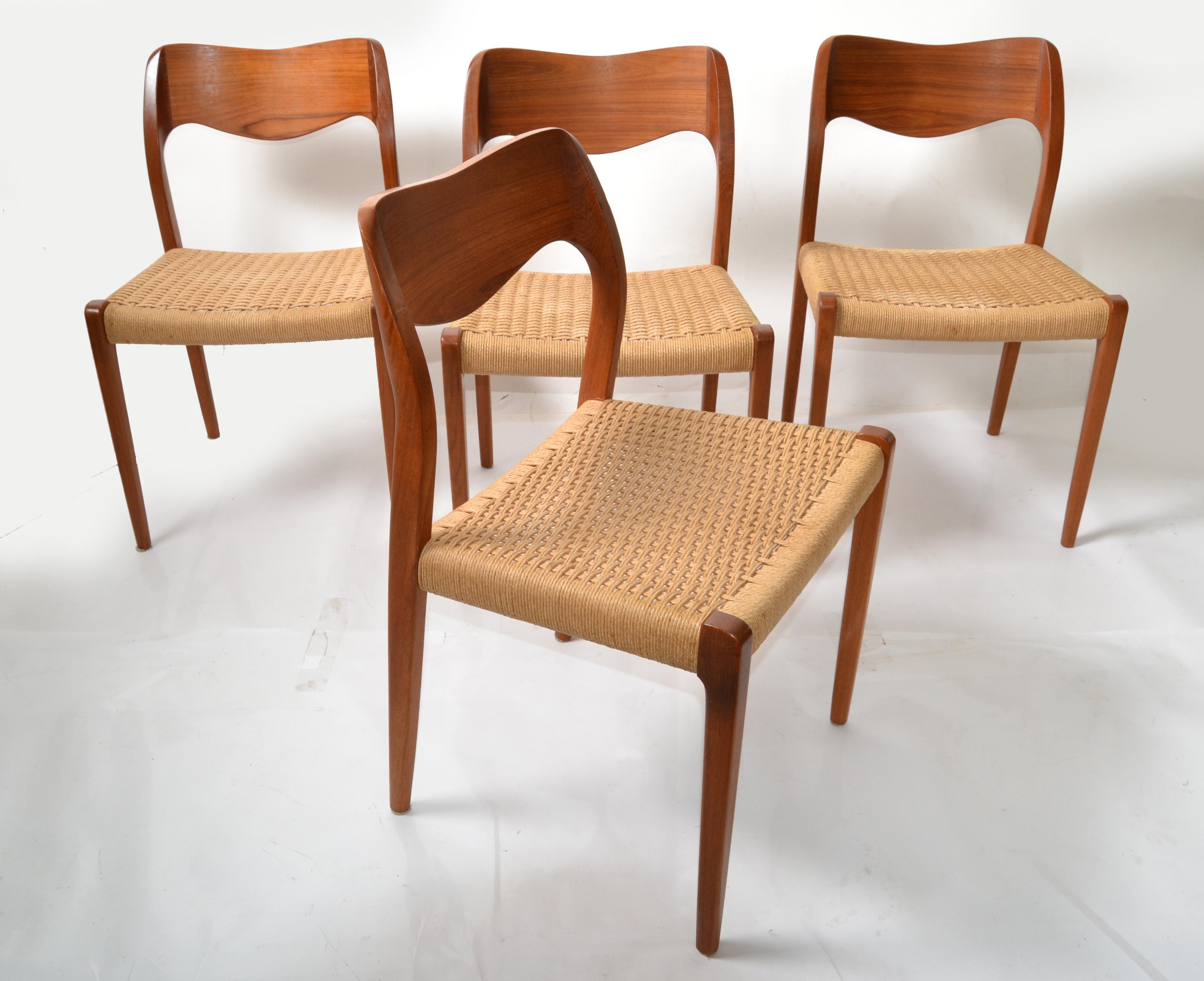 Set 4 Niels Møller Modell 71 Danish Teak Dining Chairs Papercord by J.L. Møllers 2