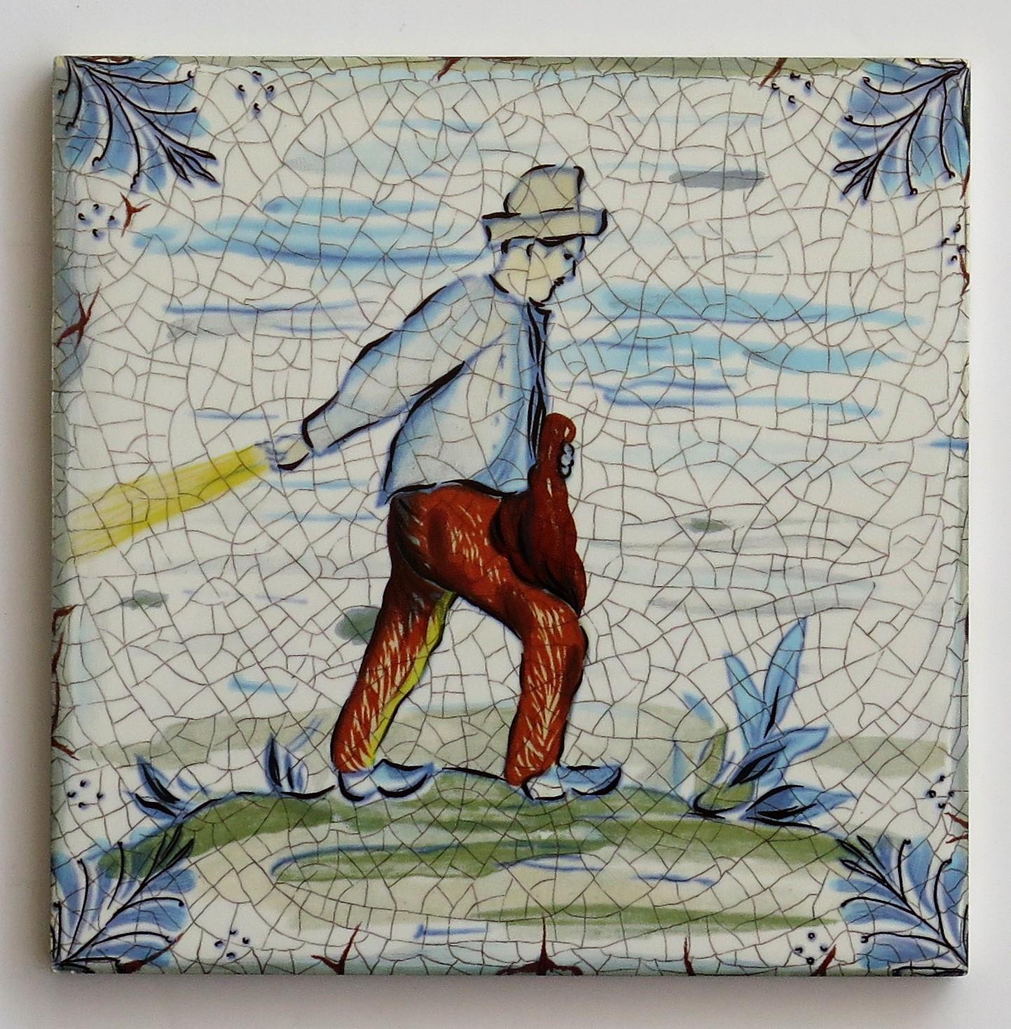 Set of Eleven Ceramic Wall Tiles Square by Servais of Germany Set 4, circa 1950 8
