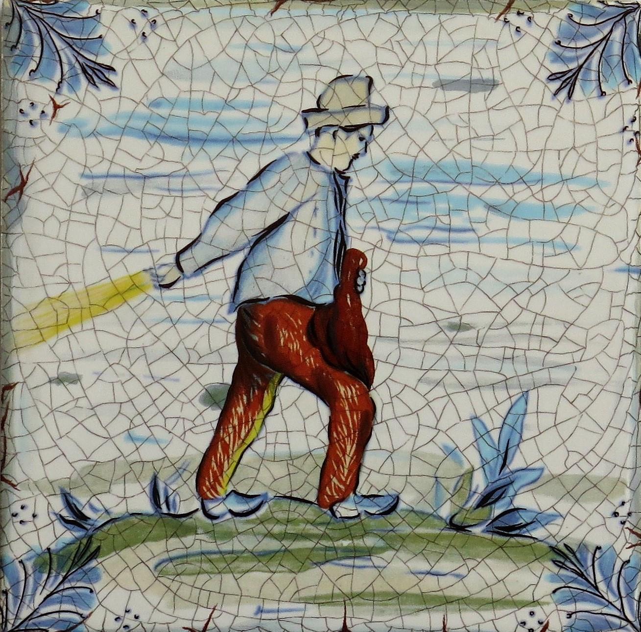 Satz von elf keramischen Wandfliesen quadratisch von Servais of Germany Satz 4:: um 1950 6