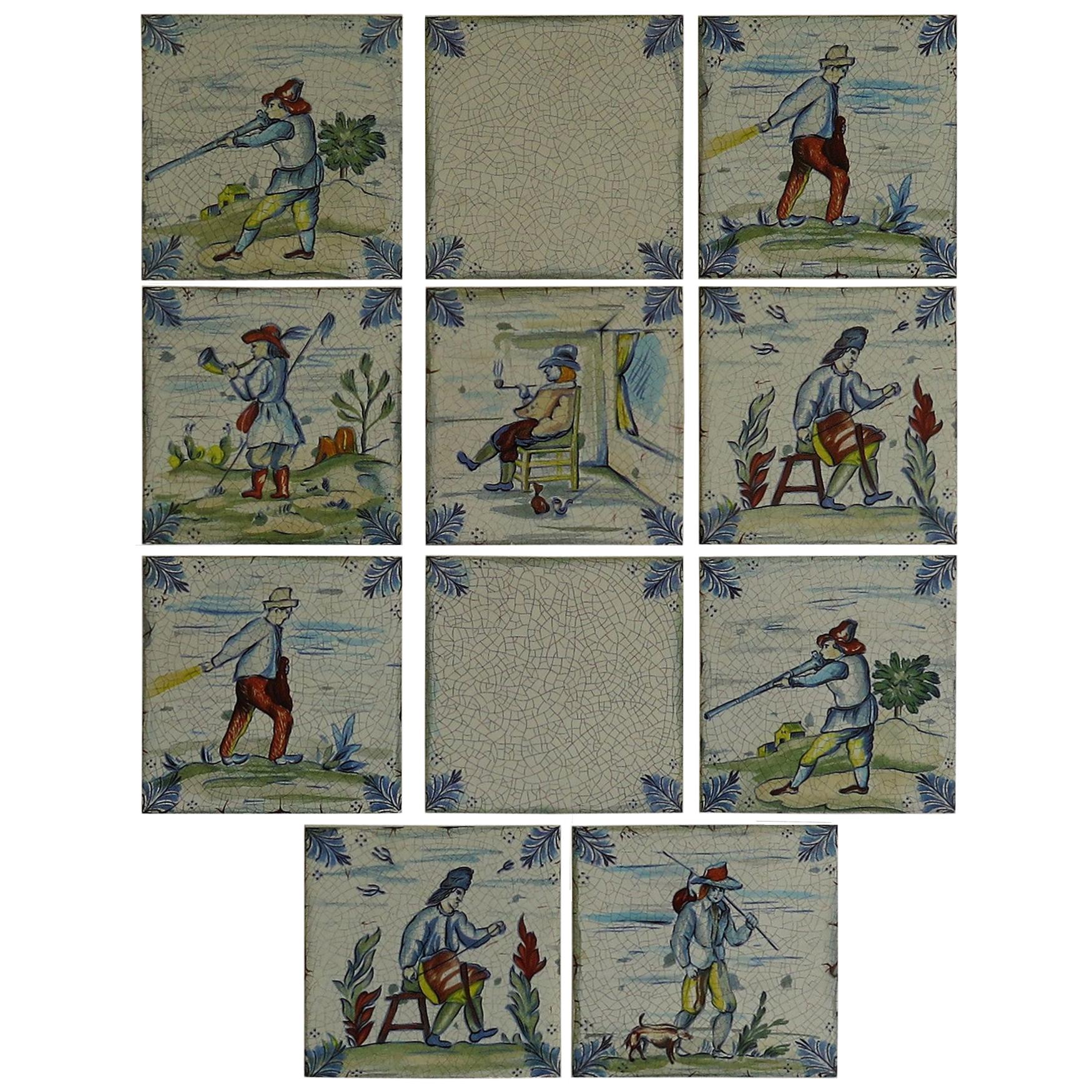 Set of Eleven Ceramic Wall Tiles Square by Servais of Germany Set 4, circa 1950