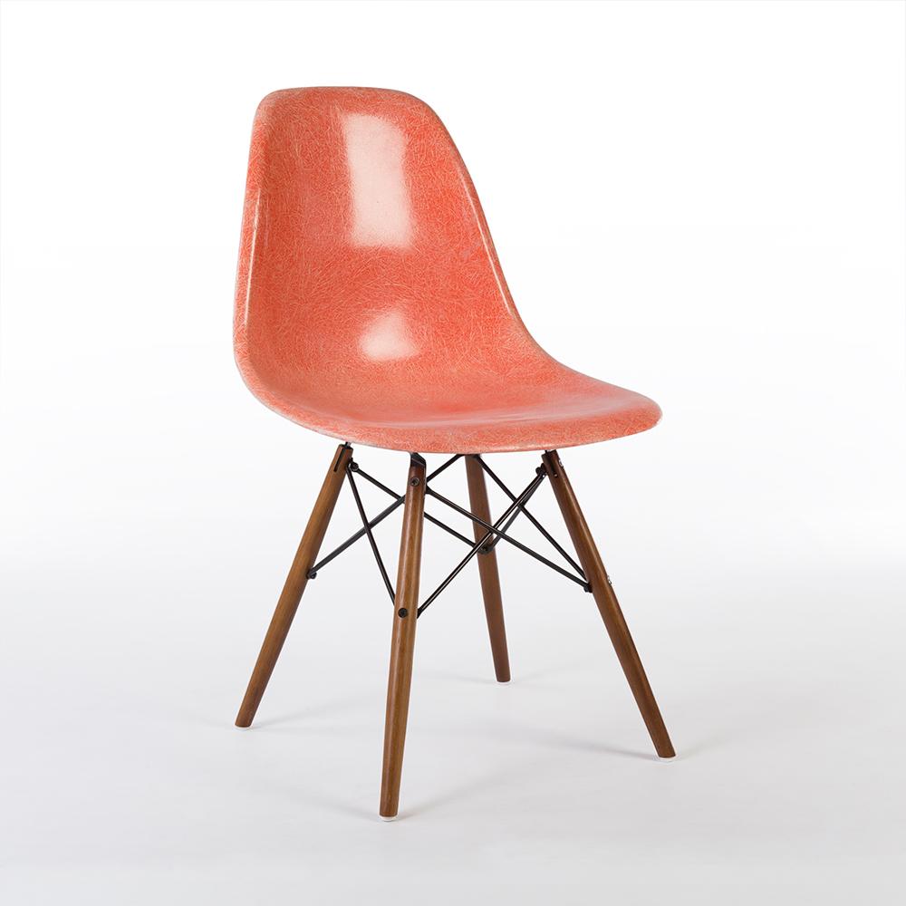 Fiberglass Set (4) of Salmon Orange Herman Miller Original Eames DSW Side Shell Chair