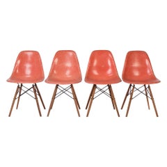 Set (4) of Salmon Orange Herman Miller Original Eames DSW Side Shell Chair