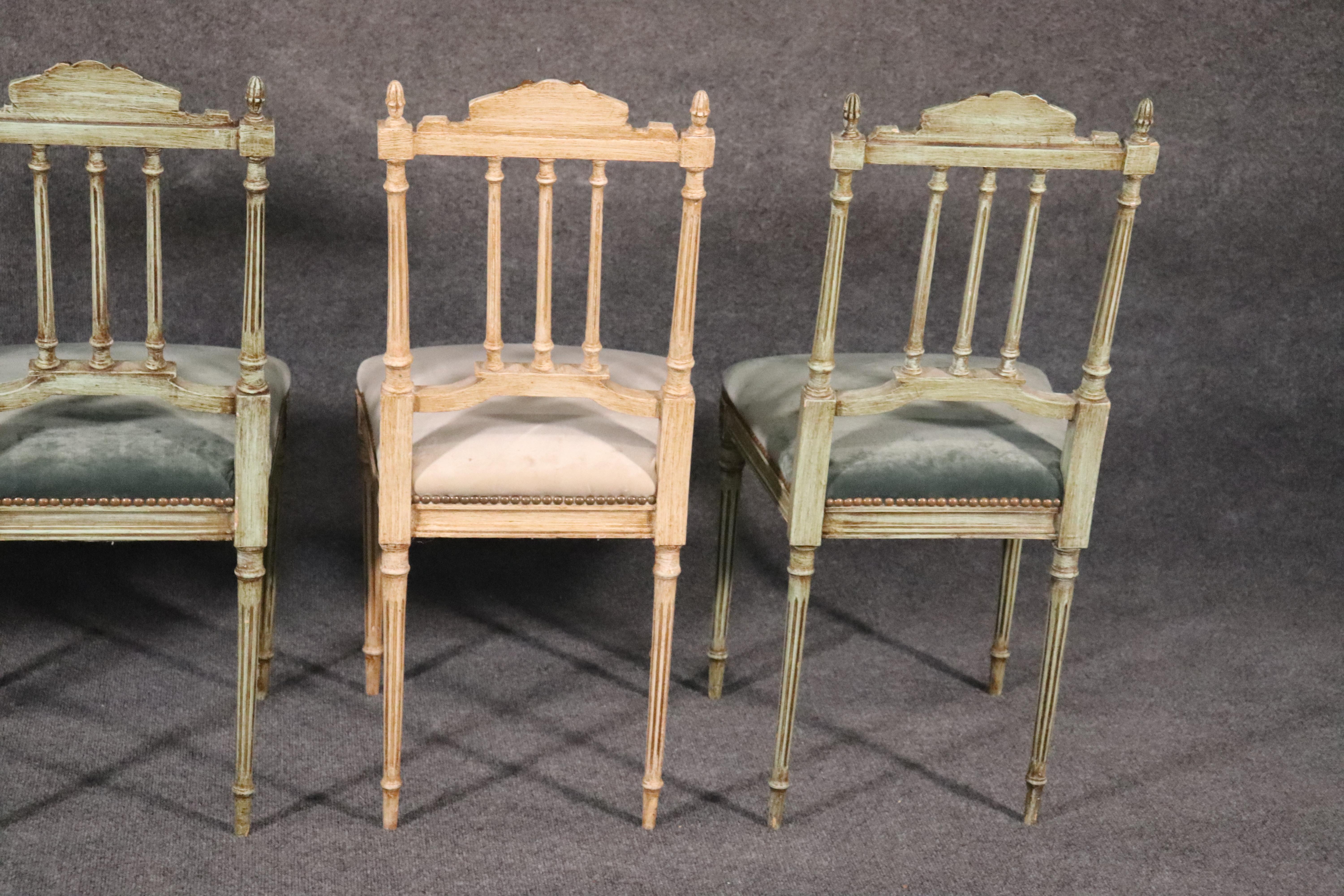 Set of 4 Painted and Gilded Petite French Louis XV Parlor Vanity Chairs 5
