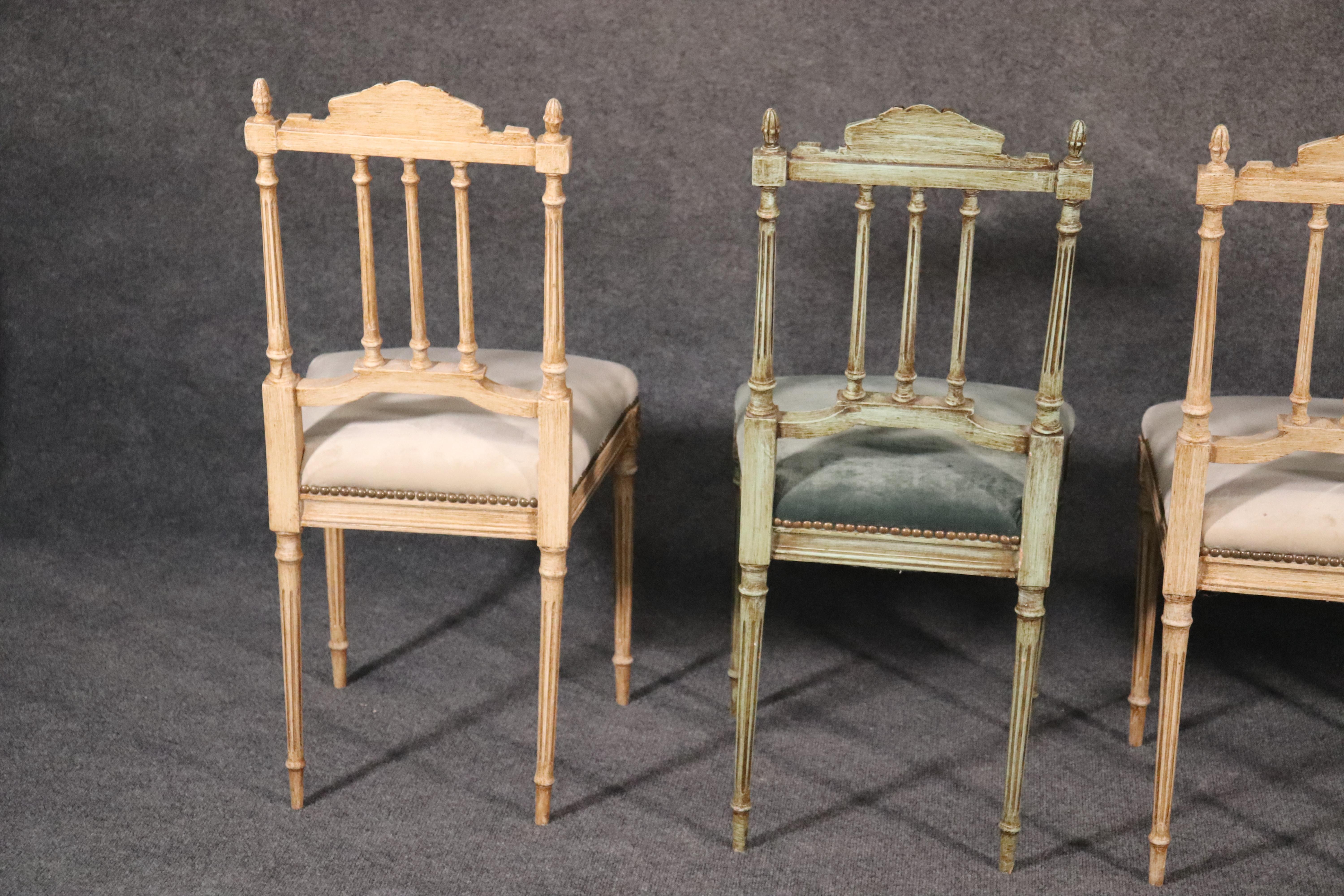 Set of 4 Painted and Gilded Petite French Louis XV Parlor Vanity Chairs 6