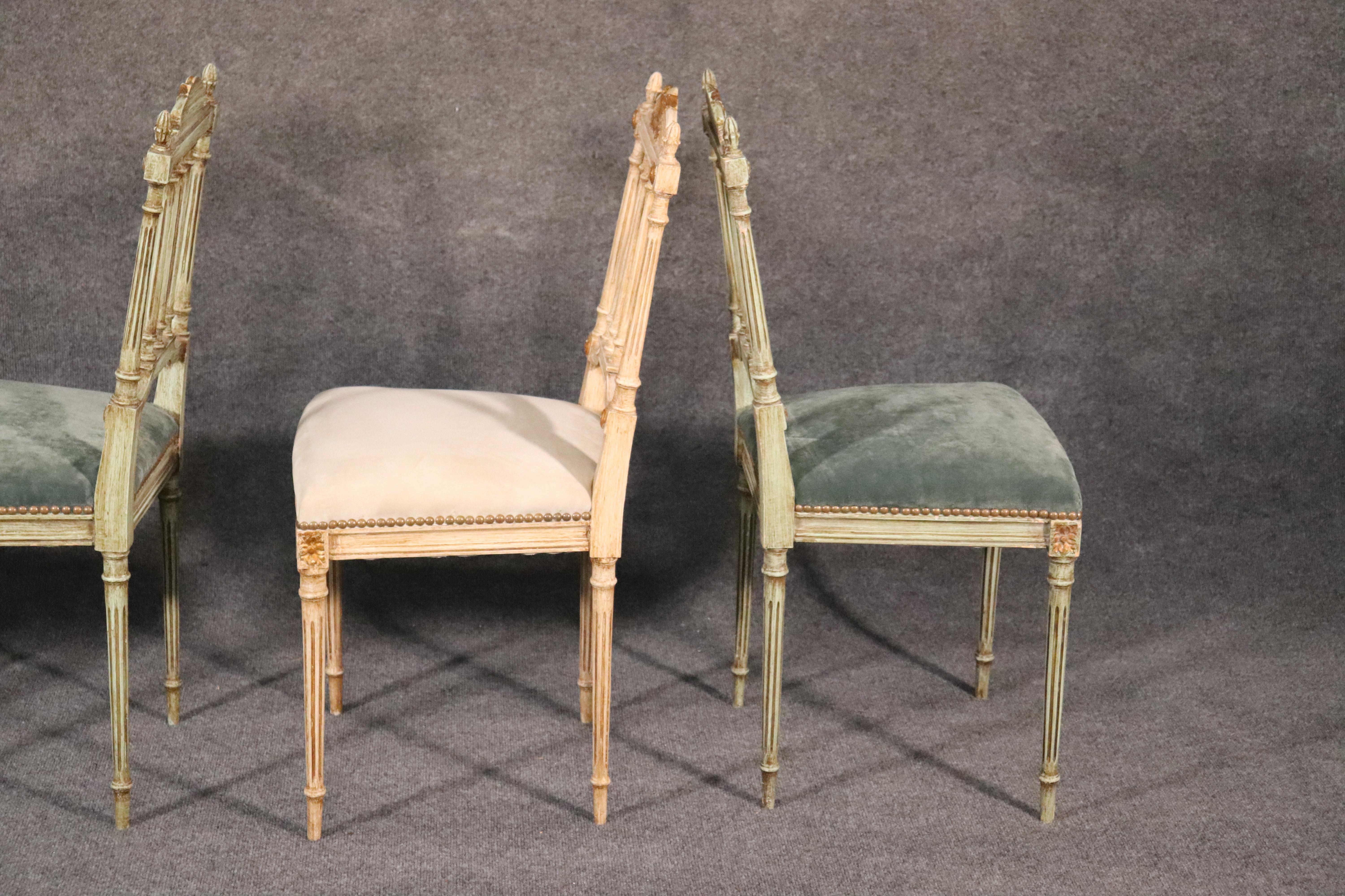 Set of 4 Painted and Gilded Petite French Louis XV Parlor Vanity Chairs 7