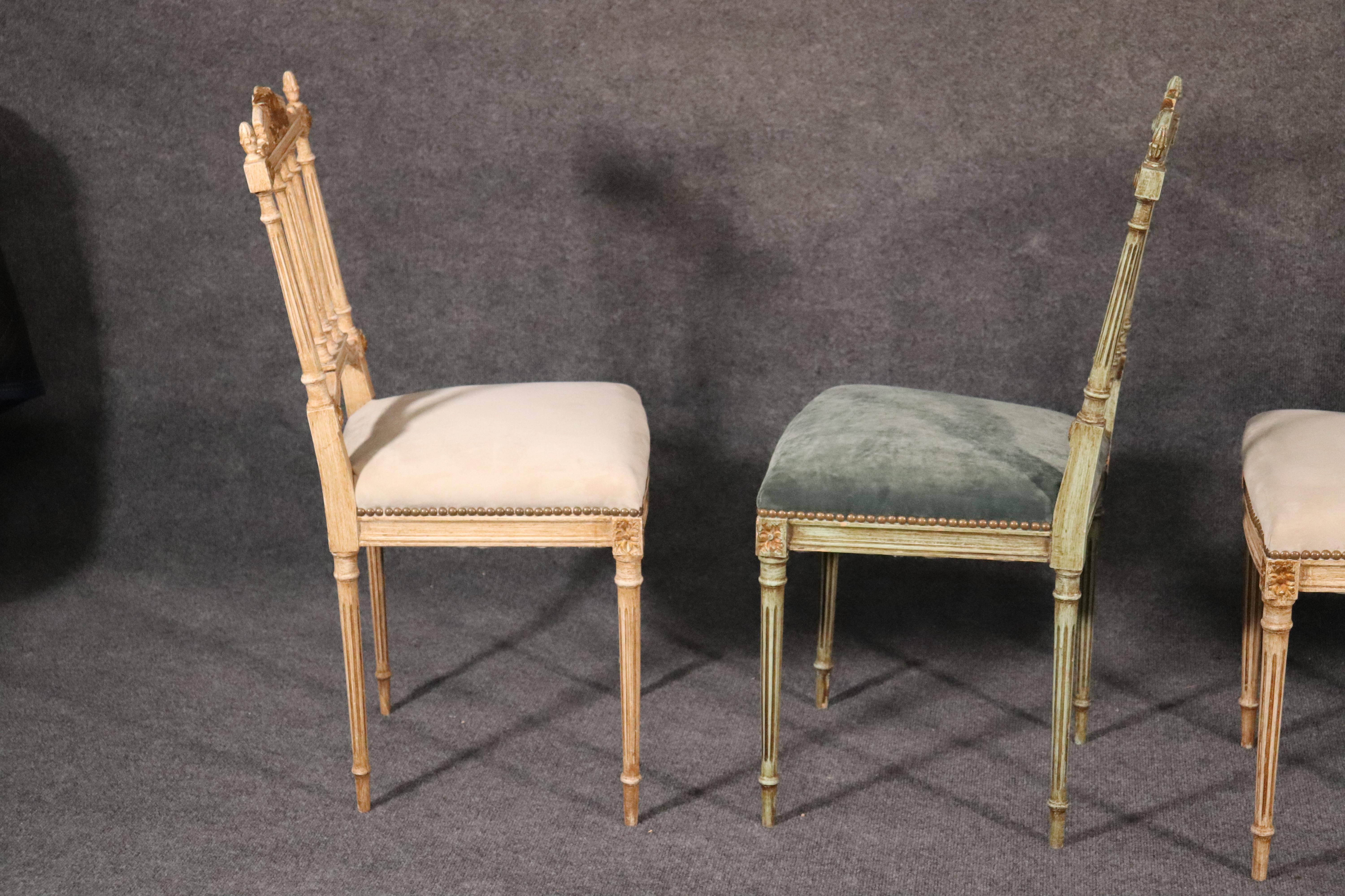 Set of 4 Painted and Gilded Petite French Louis XV Parlor Vanity Chairs 8