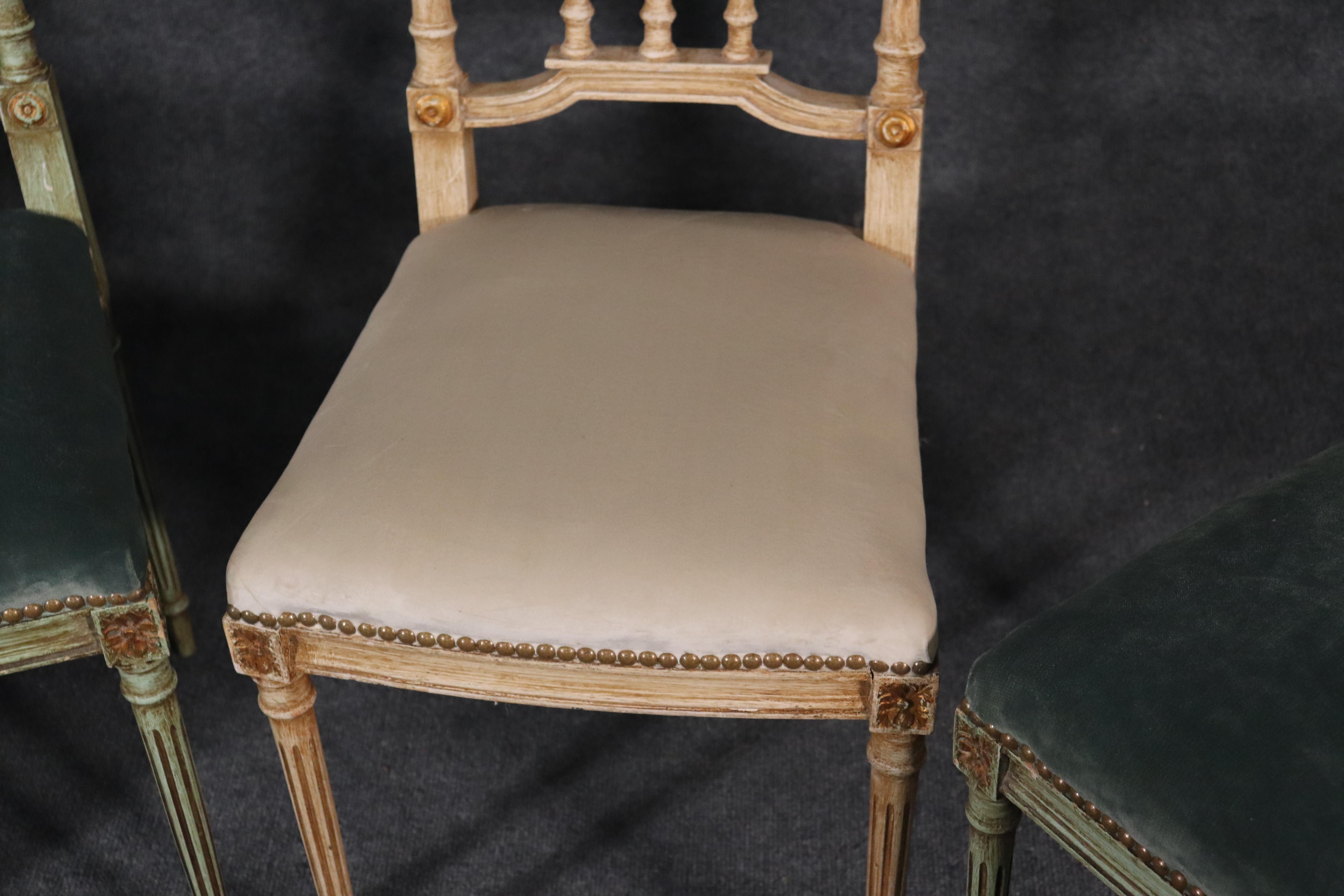 Set of 4 Painted and Gilded Petite French Louis XV Parlor Vanity Chairs 1