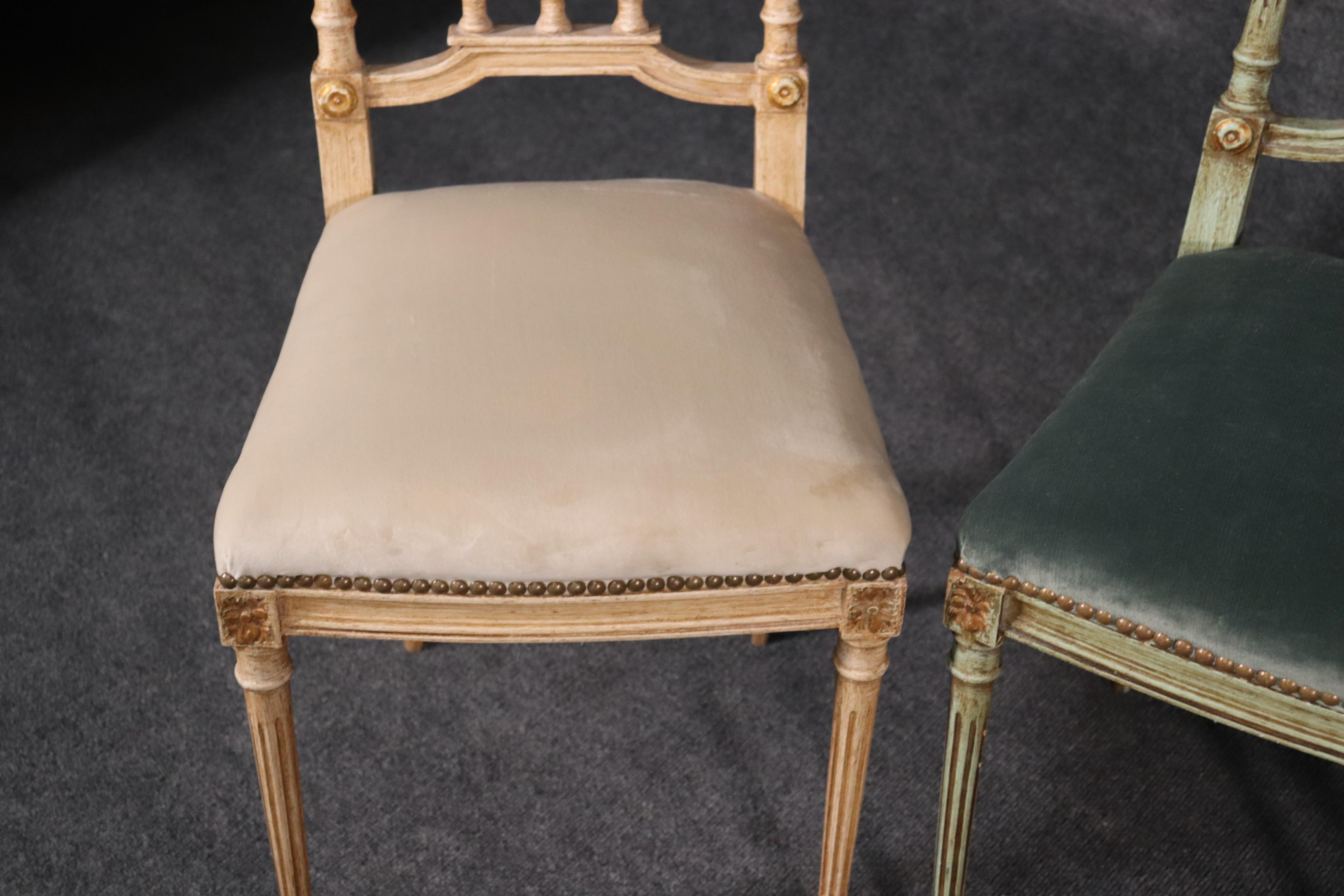 Set of 4 Painted and Gilded Petite French Louis XV Parlor Vanity Chairs 2