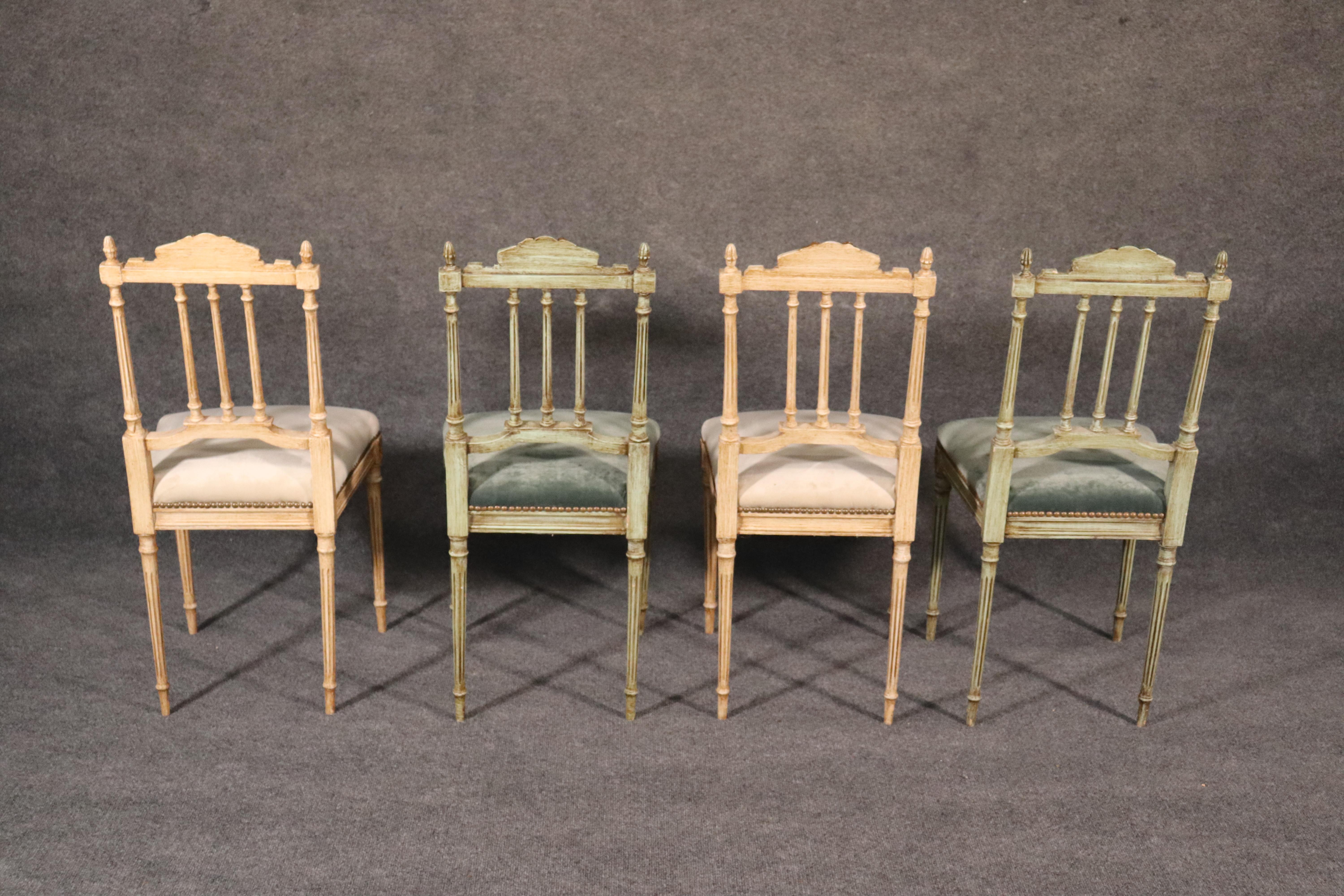 Set of 4 Painted and Gilded Petite French Louis XV Parlor Vanity Chairs 4