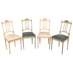 Antique Set of 4 Painted and Gilded Petite French Louis XV Parlor Vanity Chairs