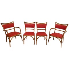 Set of 4 Rattan and Ash Dining Chairs by Heywood Wakefield