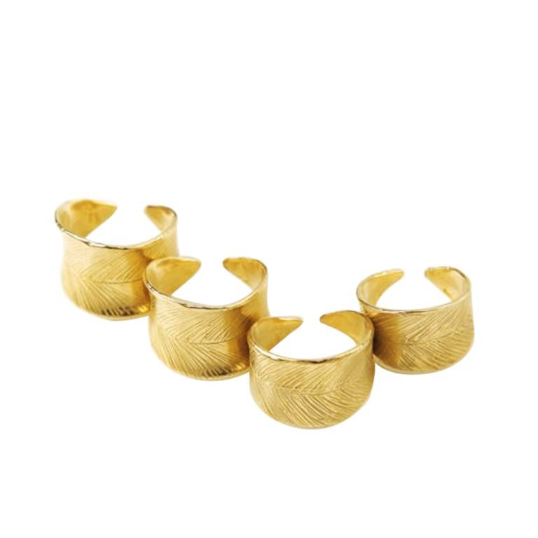 Set 4 rings - Giulia Barela 24 karat Gold plated bronze Four Leaves Ring  For Sale