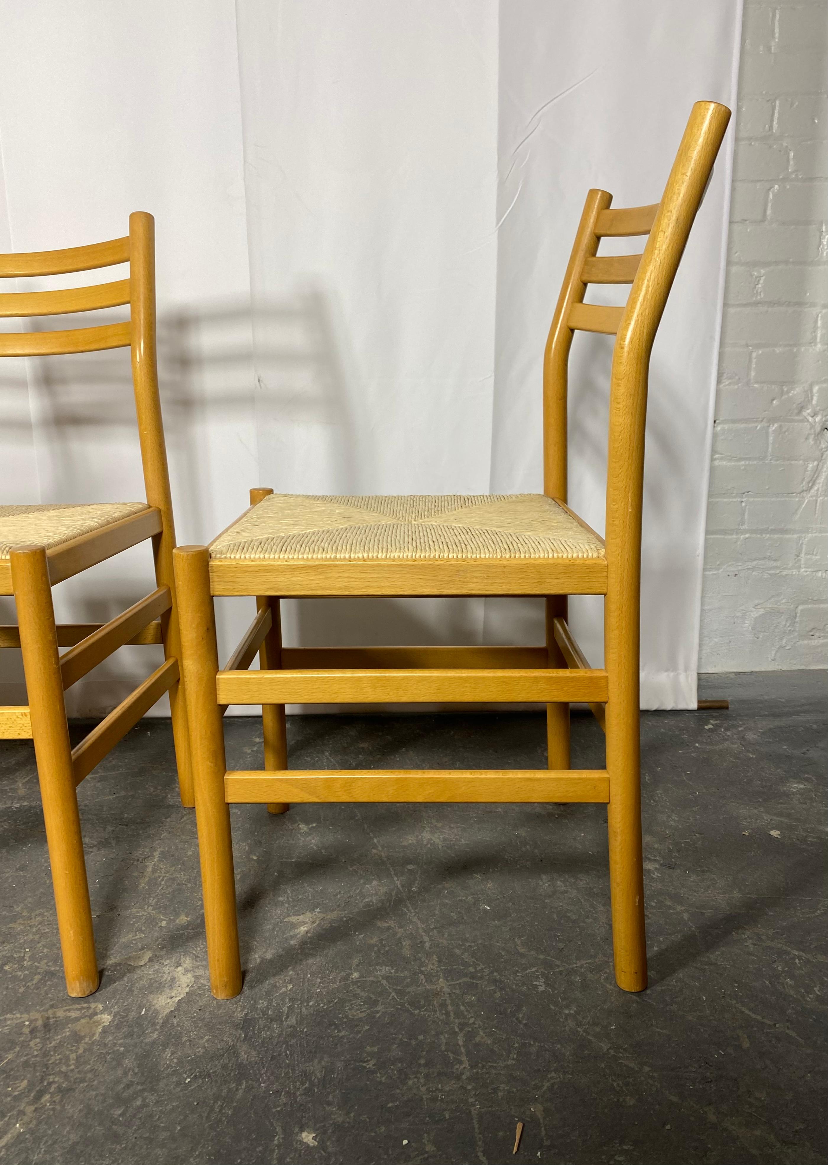 Italian Set 4 Rope and Beech wood Side Dining Chairs/ Italy, after Gio Ponti For Sale