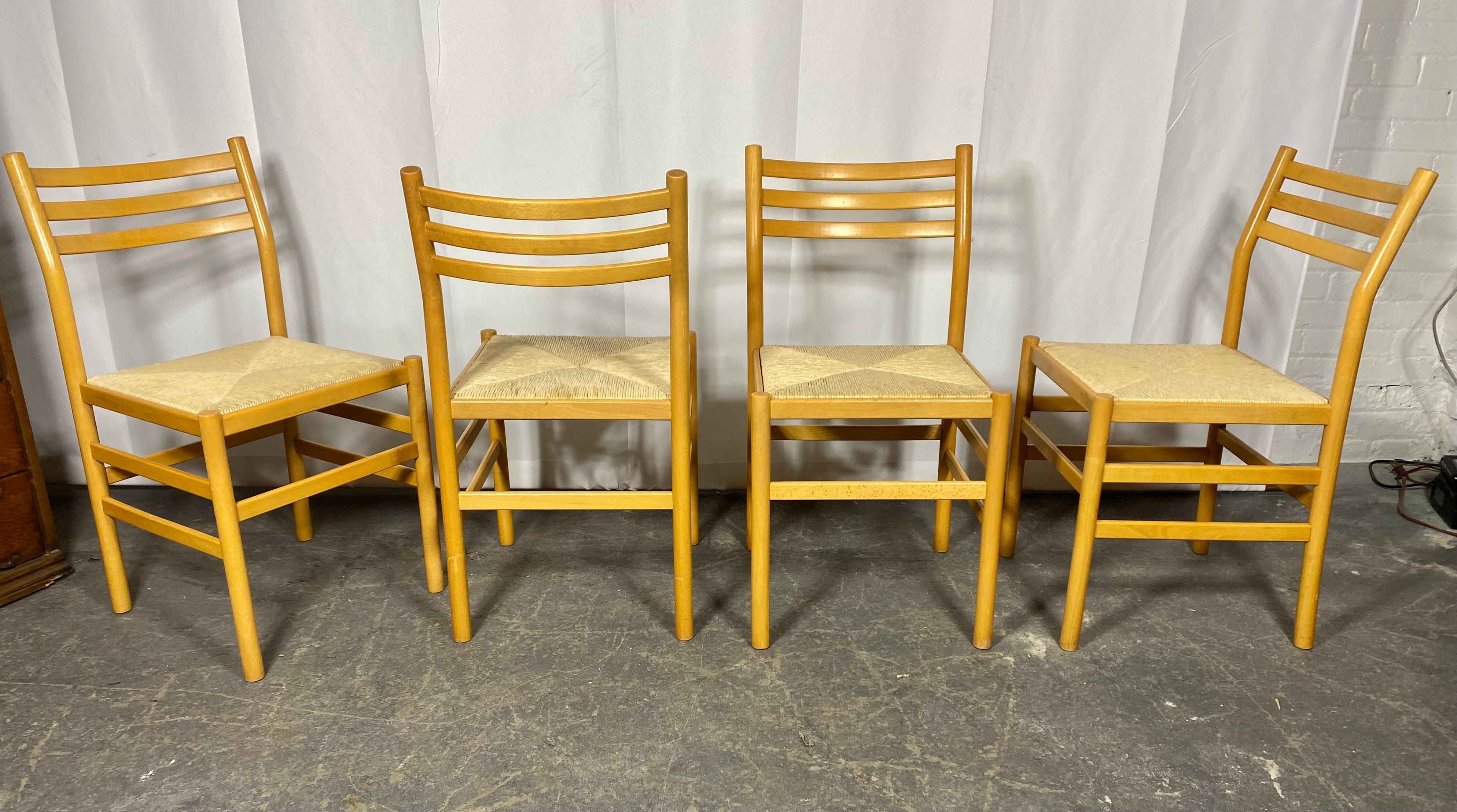 Mid-20th Century Set 4 Rope and Beech wood Side Dining Chairs/ Italy, after Gio Ponti For Sale