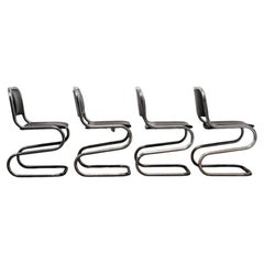 Set 4 Sedie a Sbalzo In acciaio Cromato Design Anni 80 Vintage Modernariato