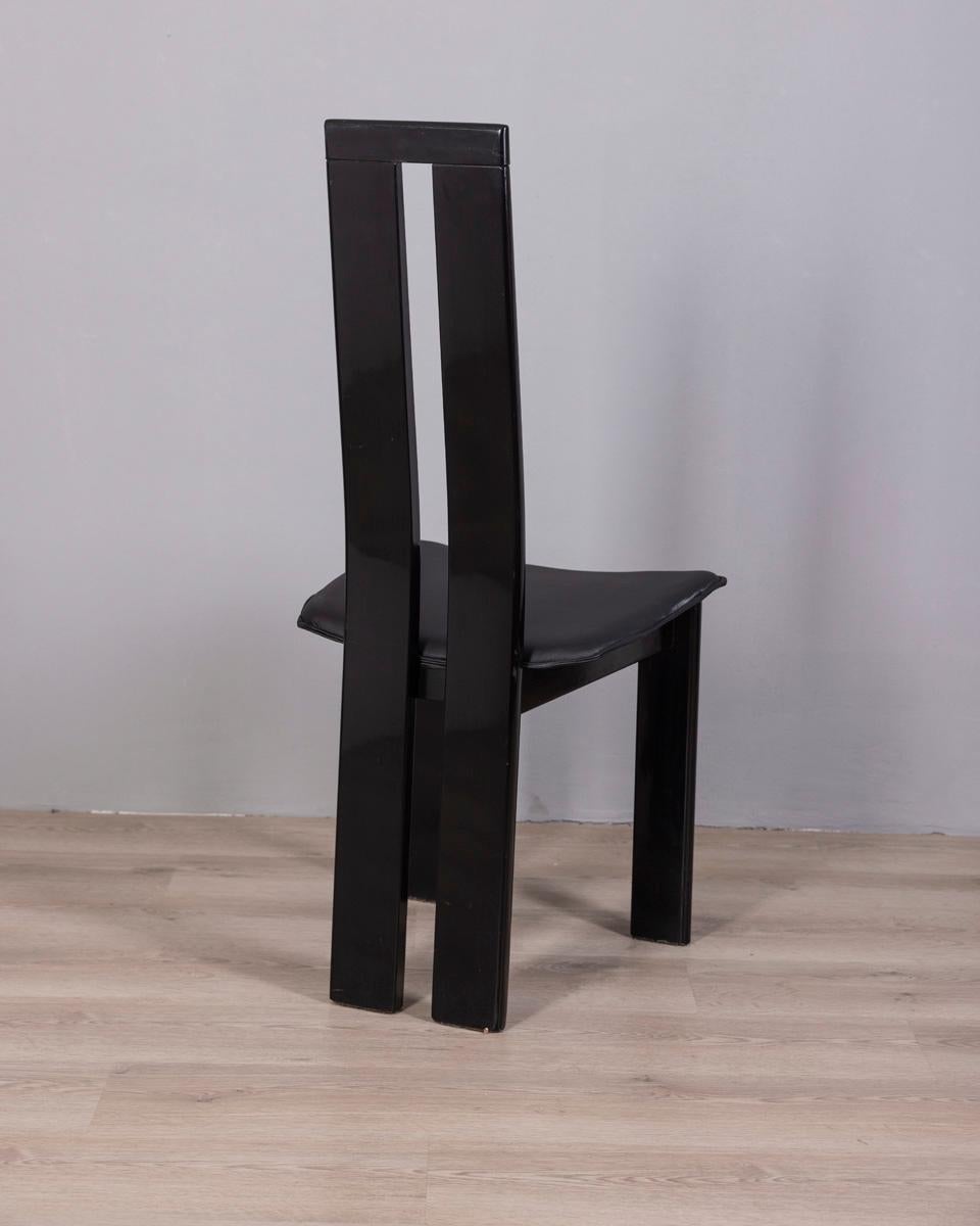 Set 4 sedie vintage anni 70 in legno e pelle design Pietro Costantini per Ello im Angebot 1