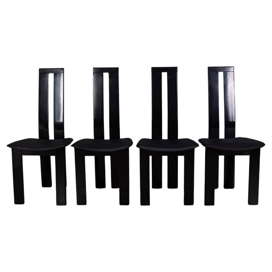 Set 4 sedie vintage anni 70 in legno e pelle design Pietro Costantini per Ello