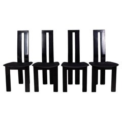 Set 4 sedie vintage anni 70 in legno e pelle design Pietro Costantini per Ello