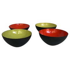 Retro Set 4 Small Krenit Enamel Bowls by Herbert Krenchel Torben Ørskov Denmark 50s