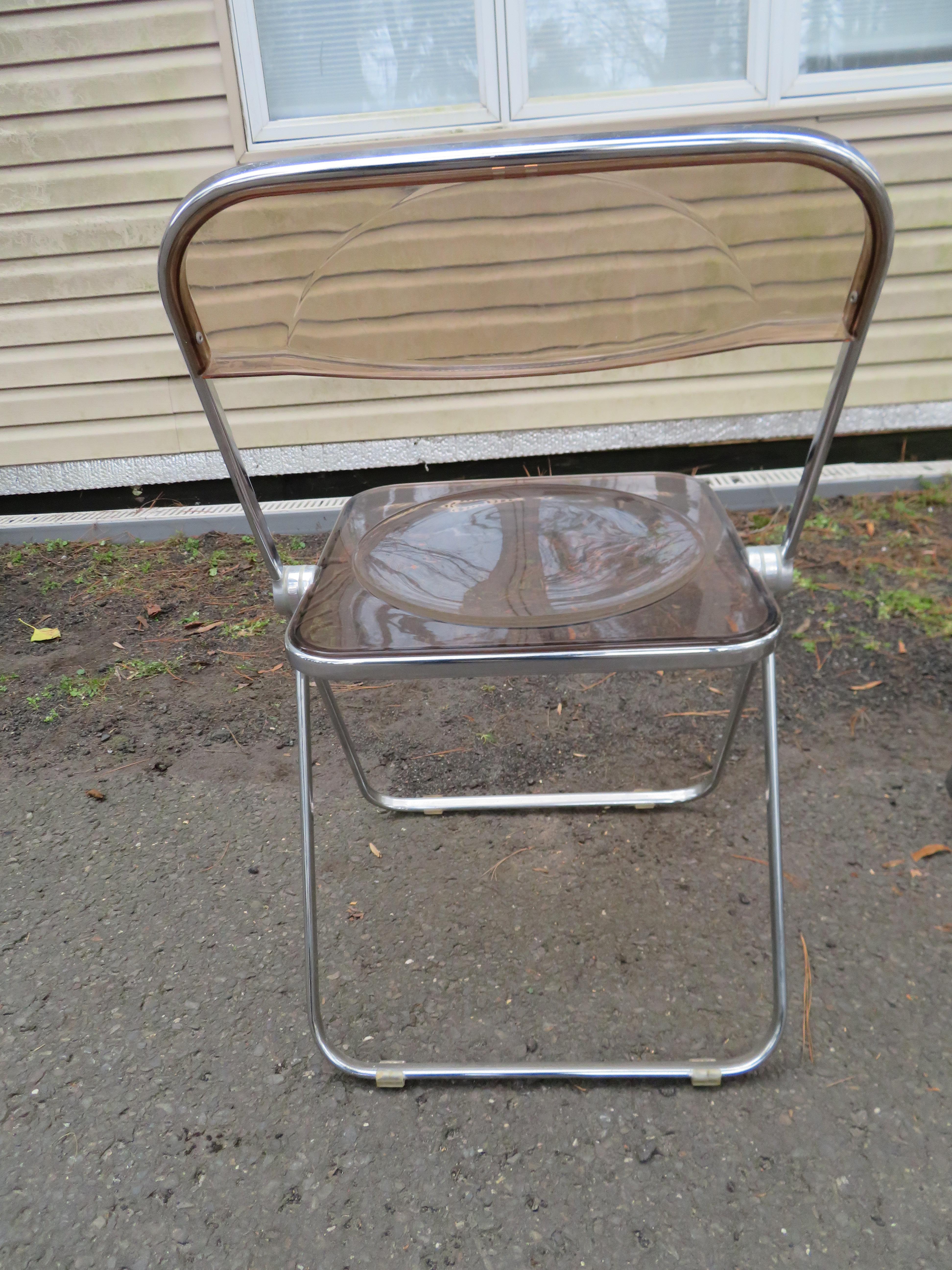 Mid-20th Century Set 4 Smoked Lucite Folding Chairs, Italy, 1960s, Castelli Mid-Century Modern For Sale