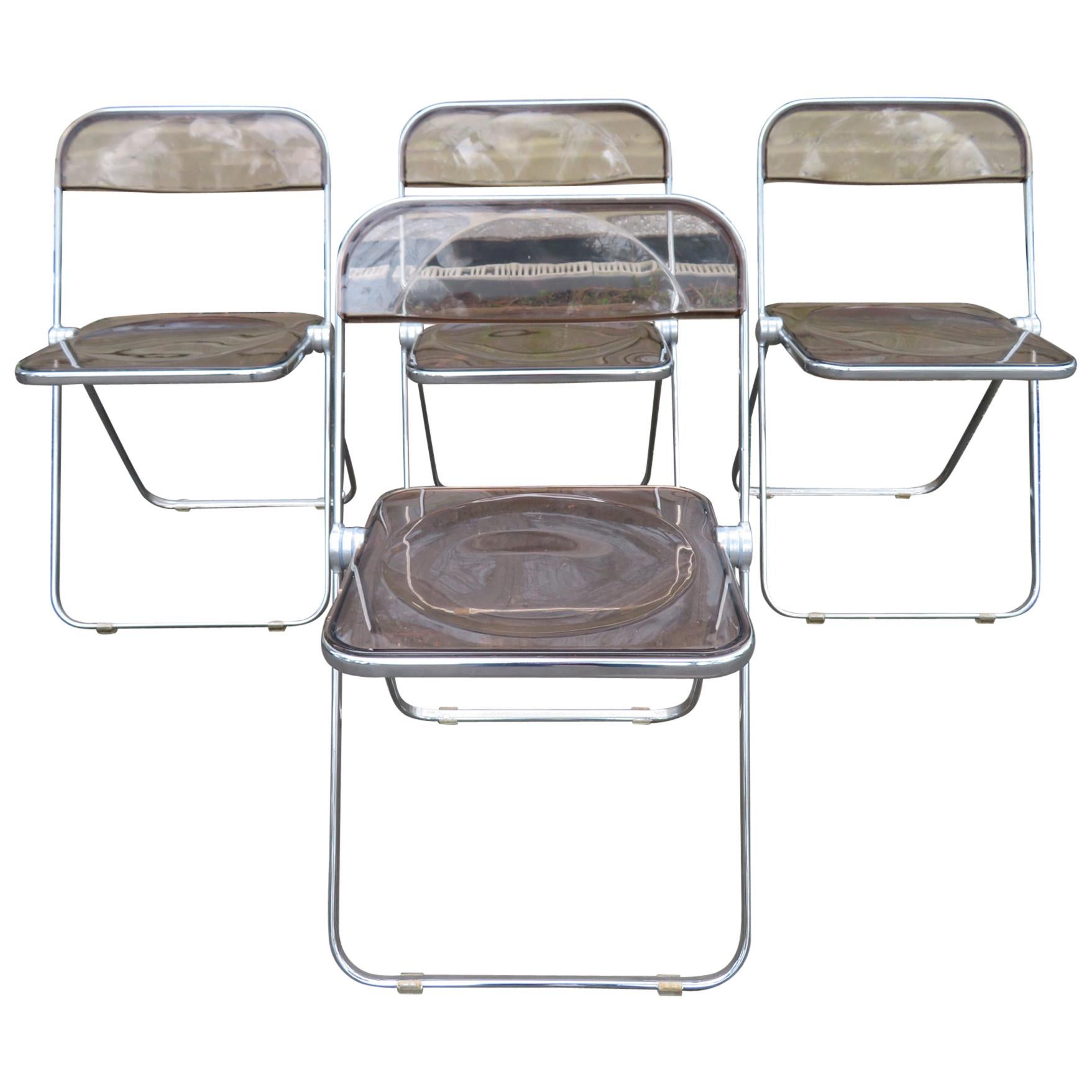 Set 4 Smoked Lucite Folding Chairs, Italy, 1960s, Castelli Mid-Century Modern