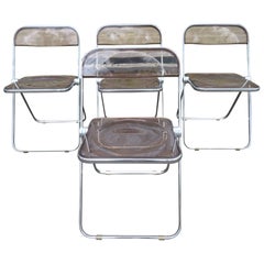 Retro Set 4 Smoked Lucite Folding Chairs, Italy, 1960s, Castelli Mid-Century Modern