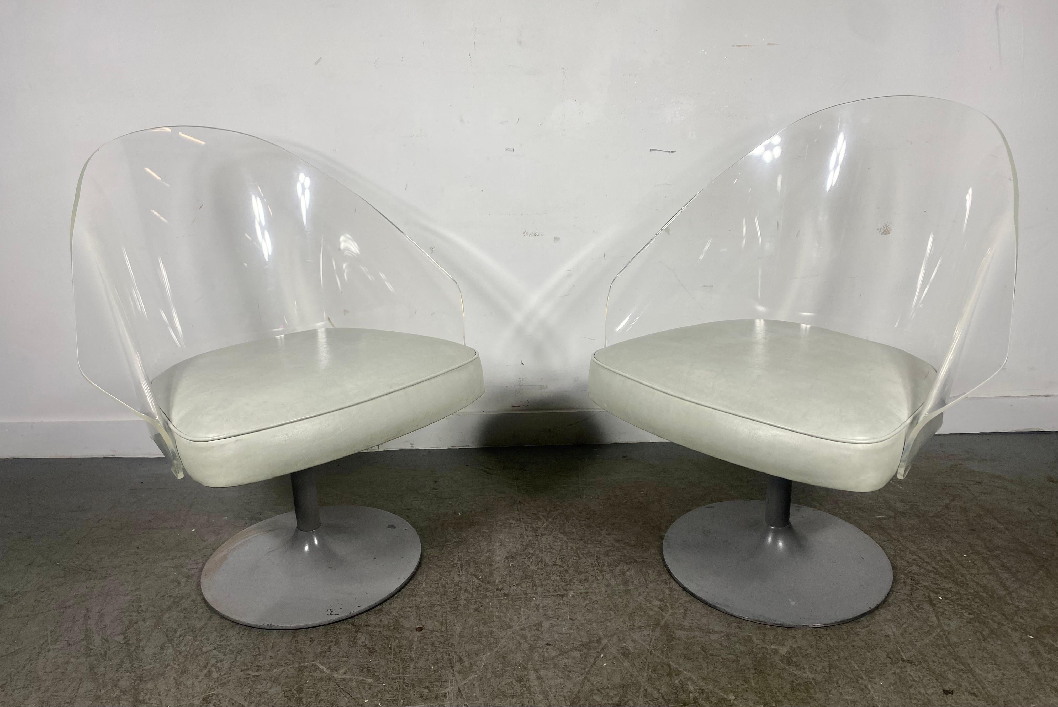 Set 4 Space Age Lucite Swivel Dining / Lounge Chairs , manner of Laverne For Sale 8