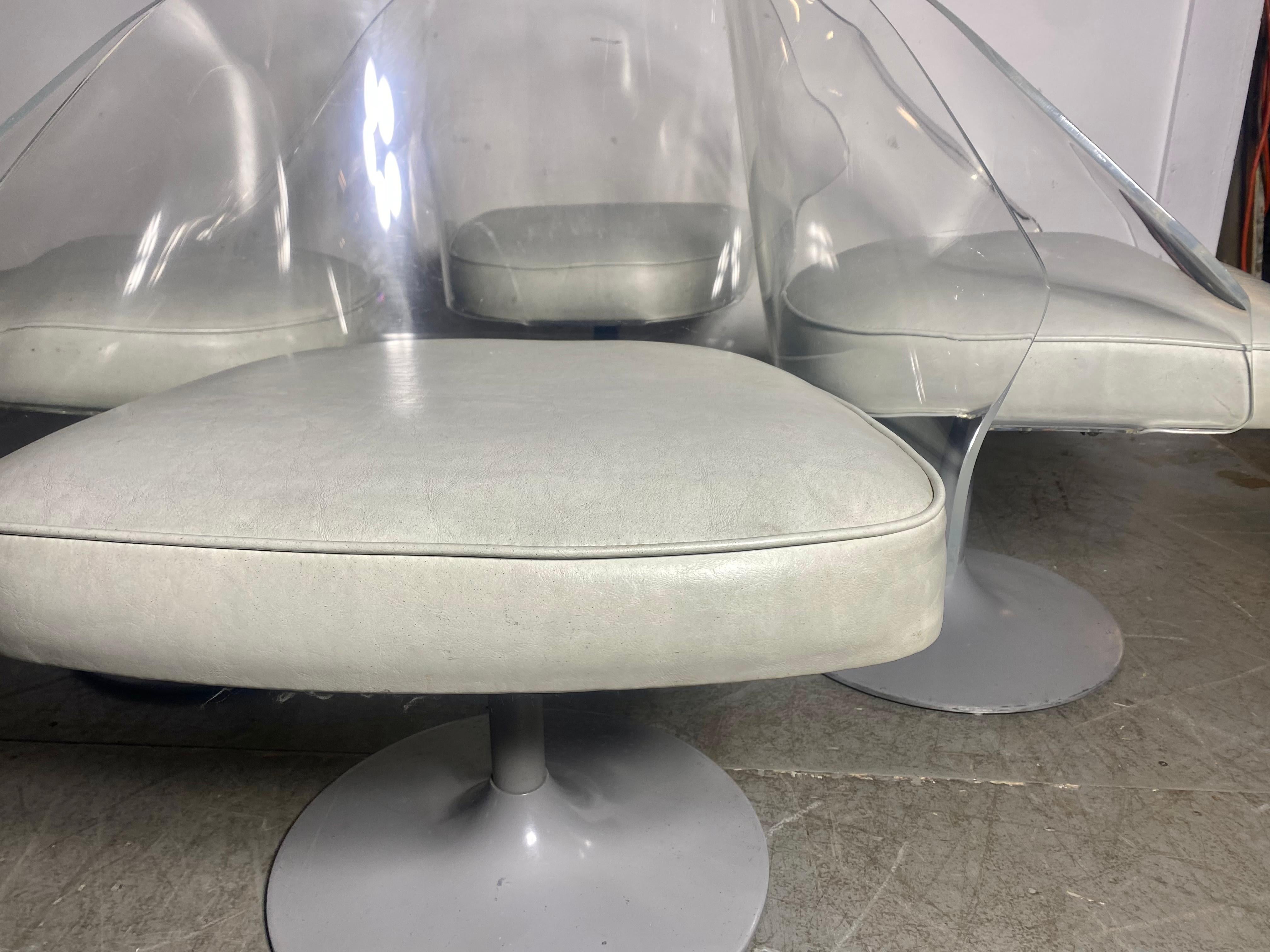 American Set 4 Space Age Lucite Swivel Dining / Lounge Chairs , manner of Laverne For Sale