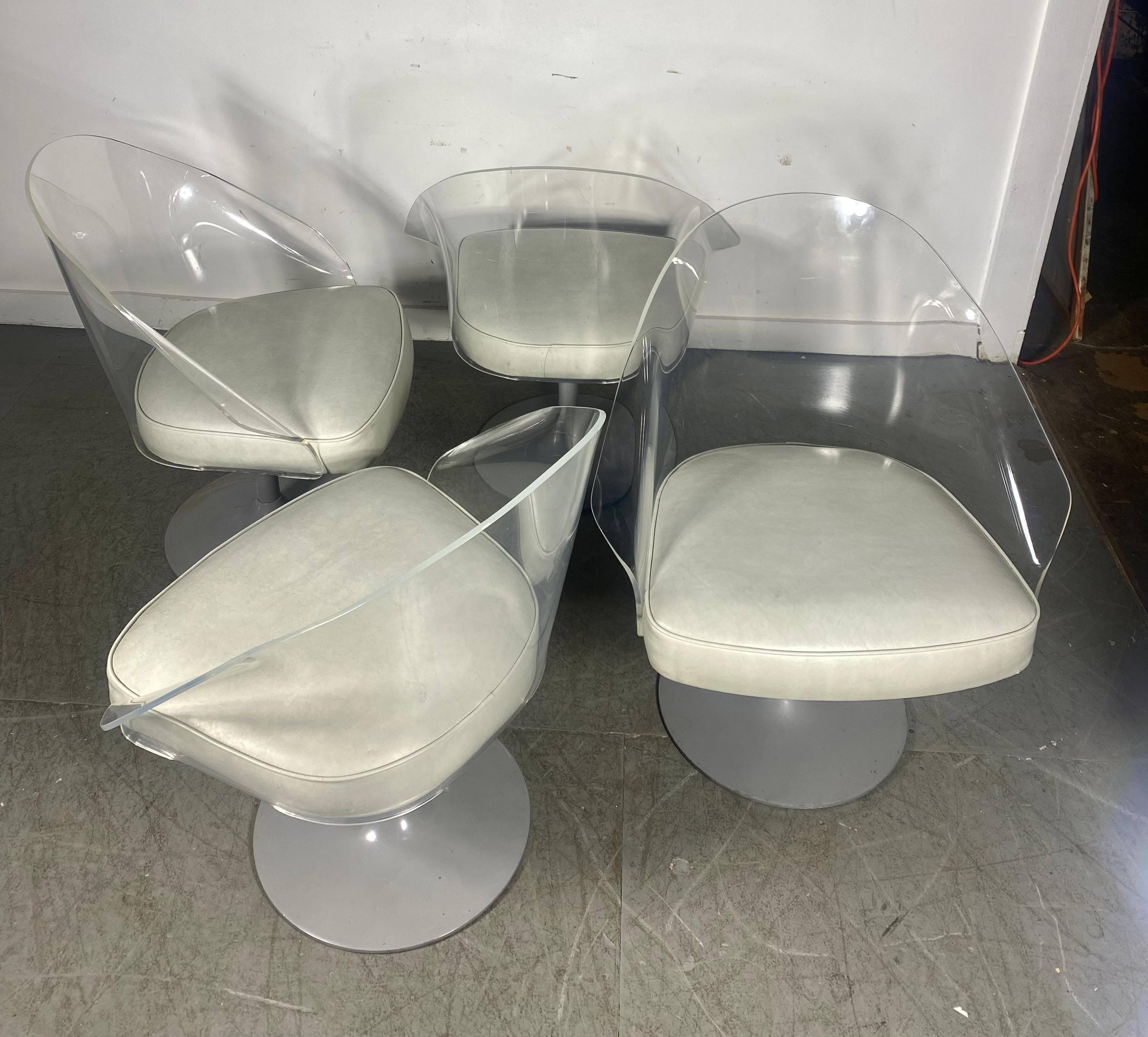 Late 20th Century Set 4 Space Age Lucite Swivel Dining / Lounge Chairs , manner of Laverne For Sale