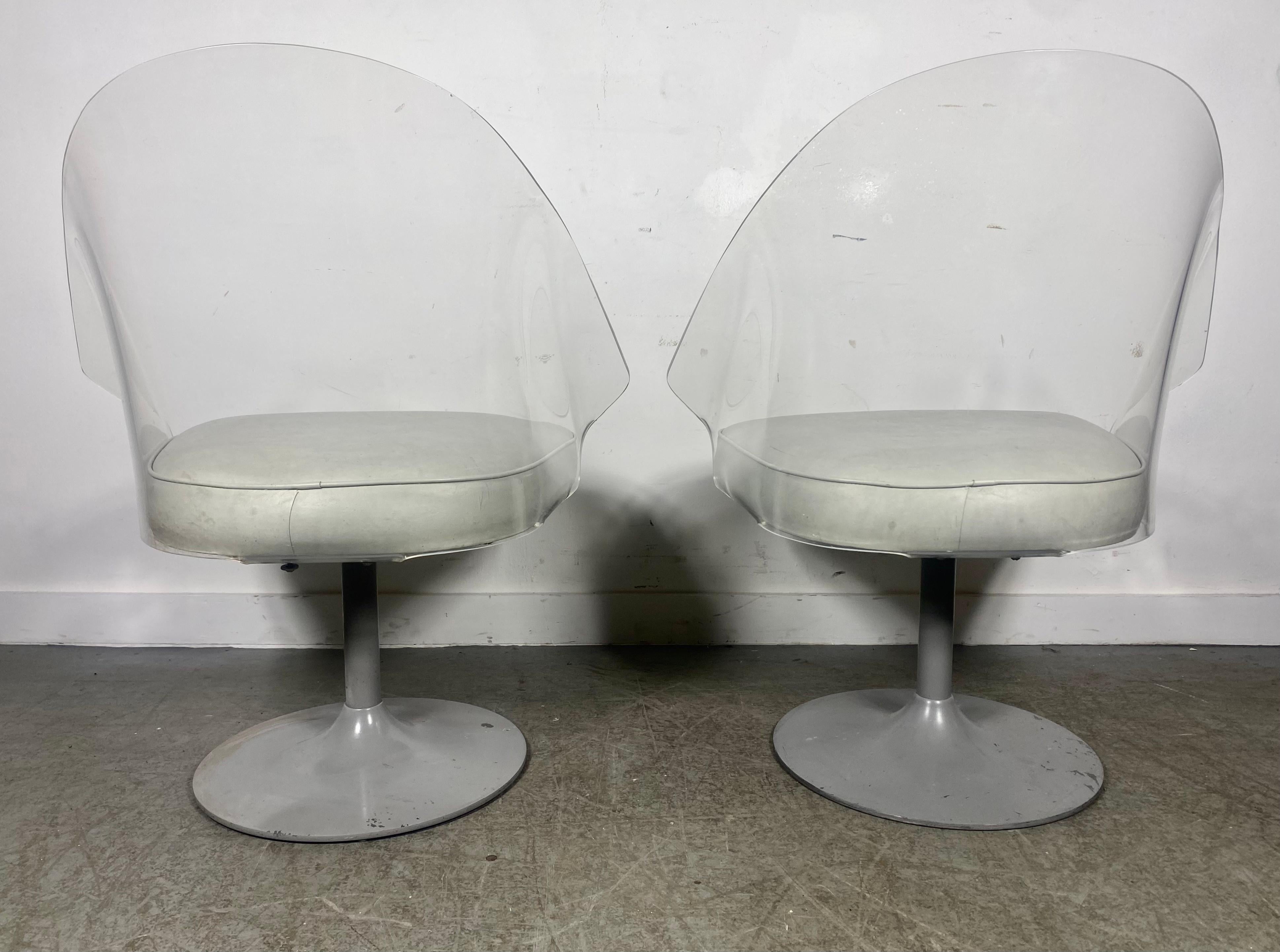 Steel Set 4 Space Age Lucite Swivel Dining / Lounge Chairs , manner of Laverne For Sale