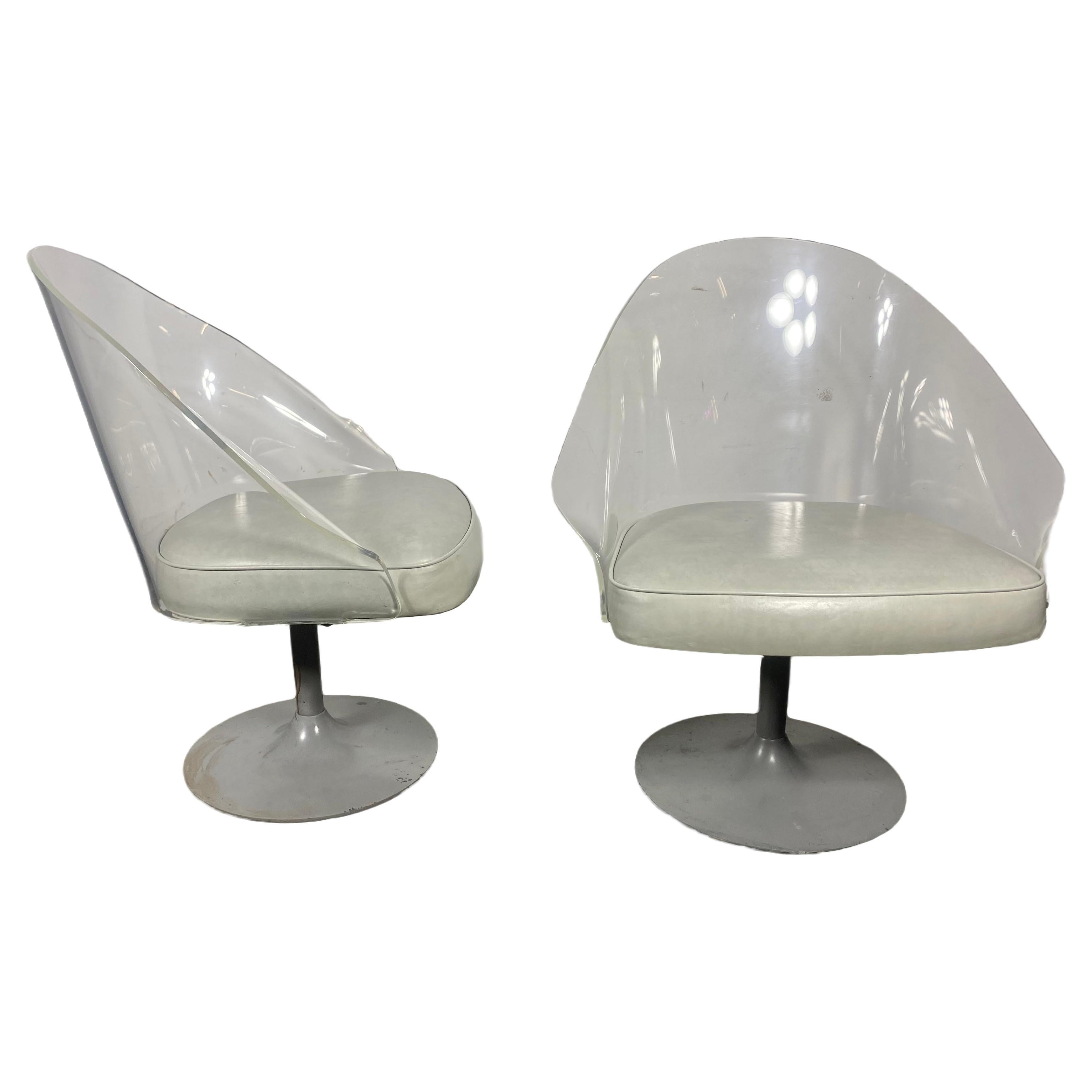 Set 4 Space Age Lucite Swivel Dining / Lounge Chairs , manner of Laverne For Sale