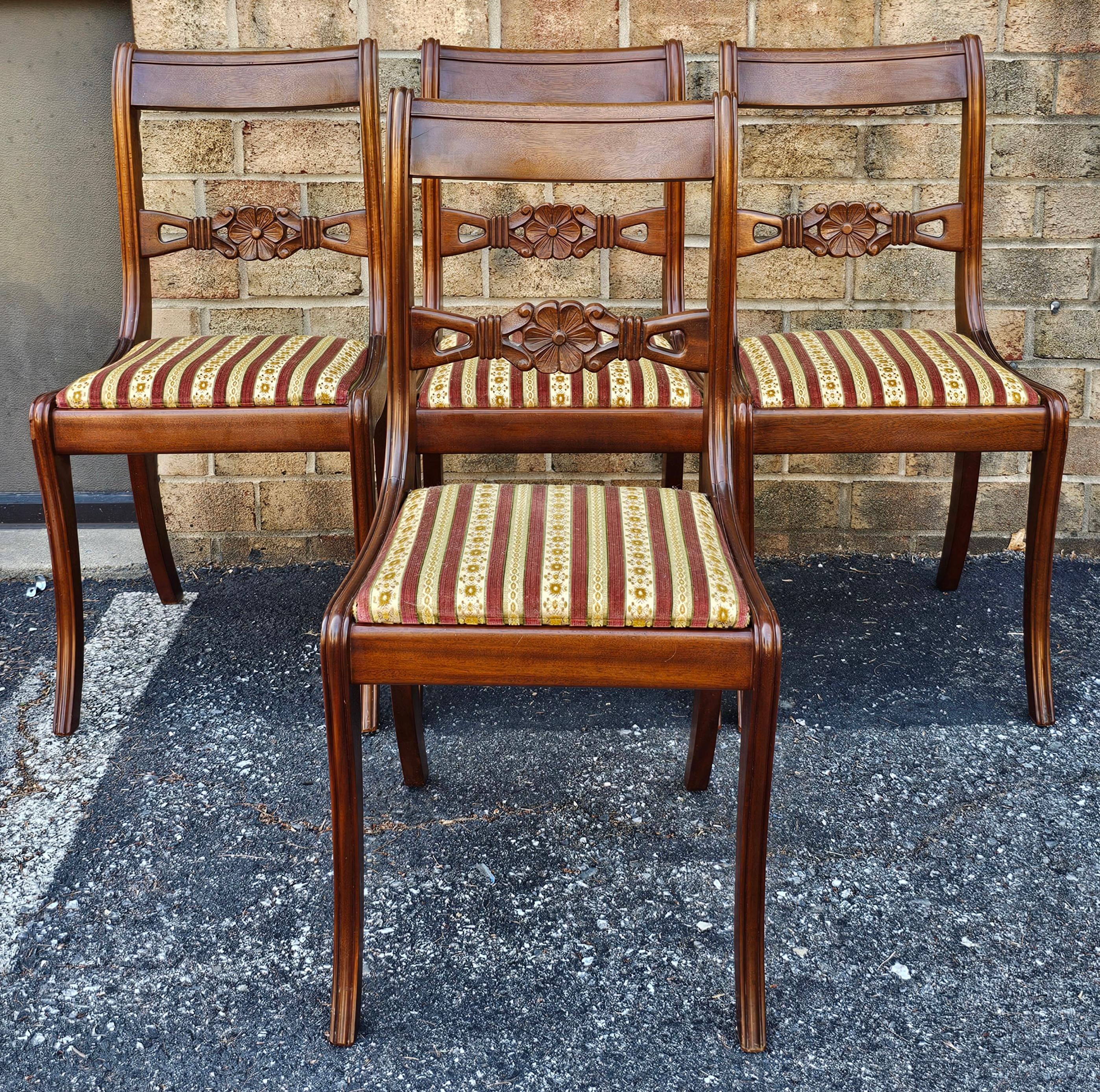 Dutch Set 4 Stijlvorm Meubelen Duncan Phyfe Mahogany and Upholstered Seat Side Chairs For Sale