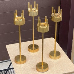 Set 4 Swedish Modernist Brass Candlesticks After Pierre Forsell for Skultuna