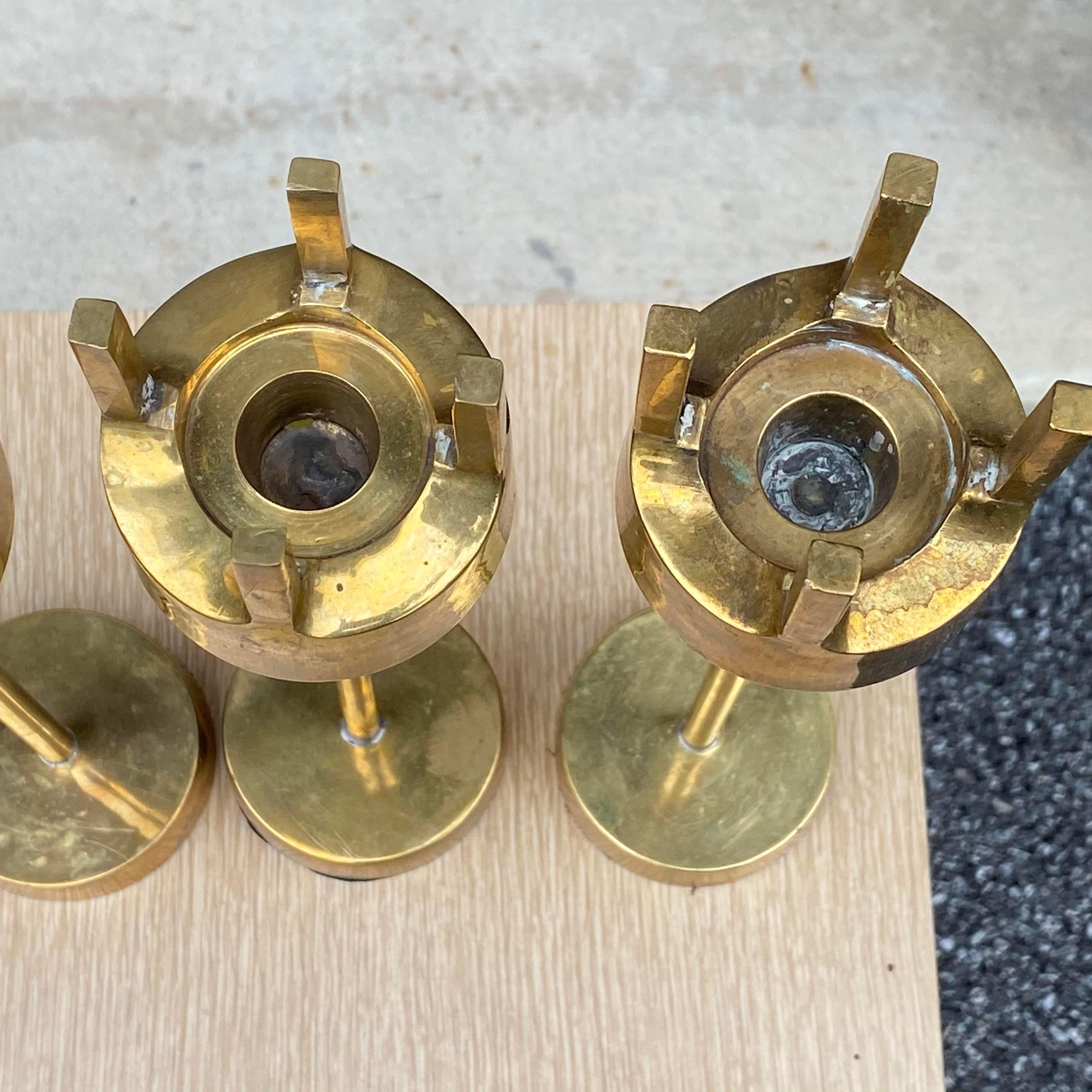 Set 4 Swedish Modernist Brass Candlesticks After Pierre Forsell for Skultuna In Good Condition For Sale In West Chester, PA