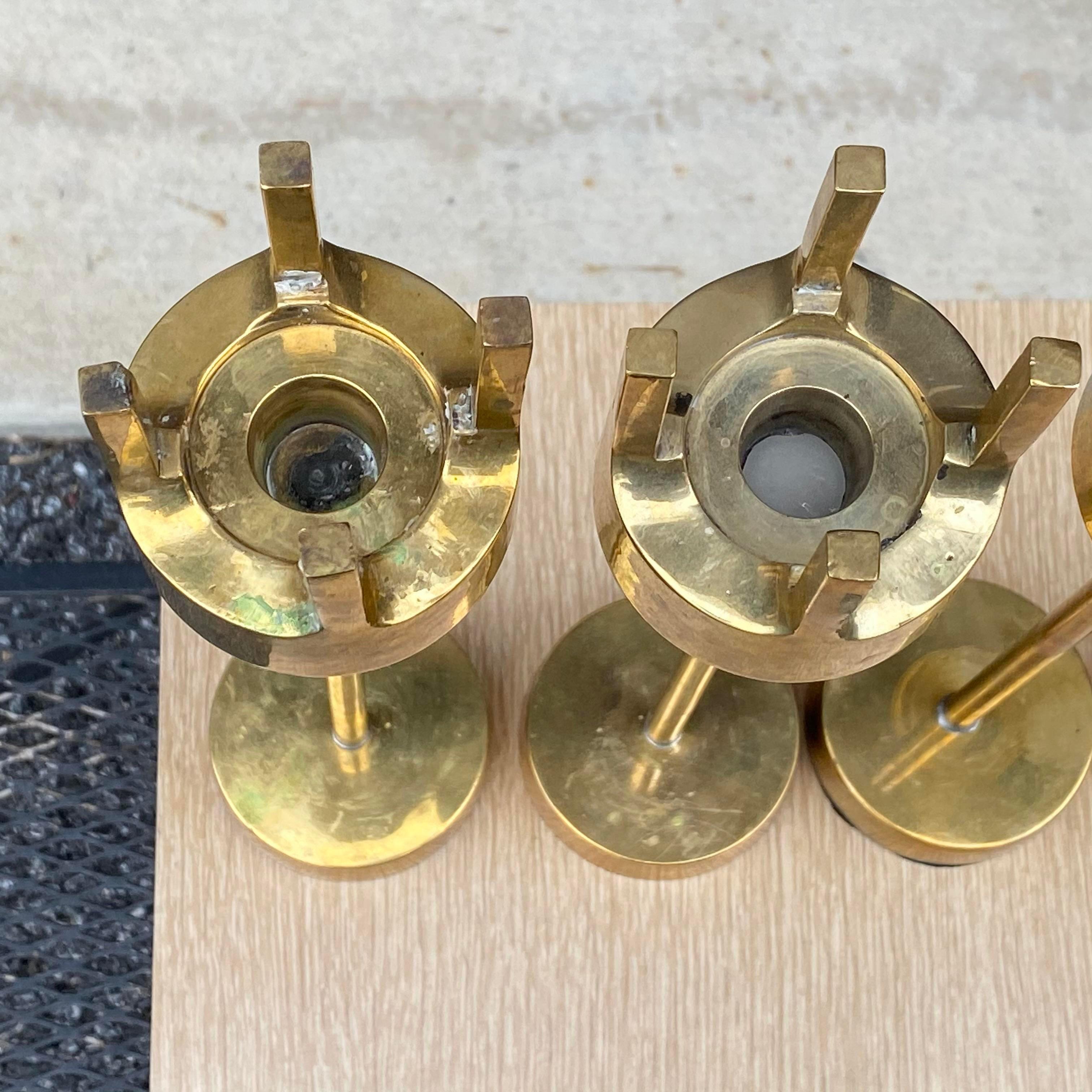 20th Century Set 4 Swedish Modernist Brass Candlesticks After Pierre Forsell for Skultuna For Sale