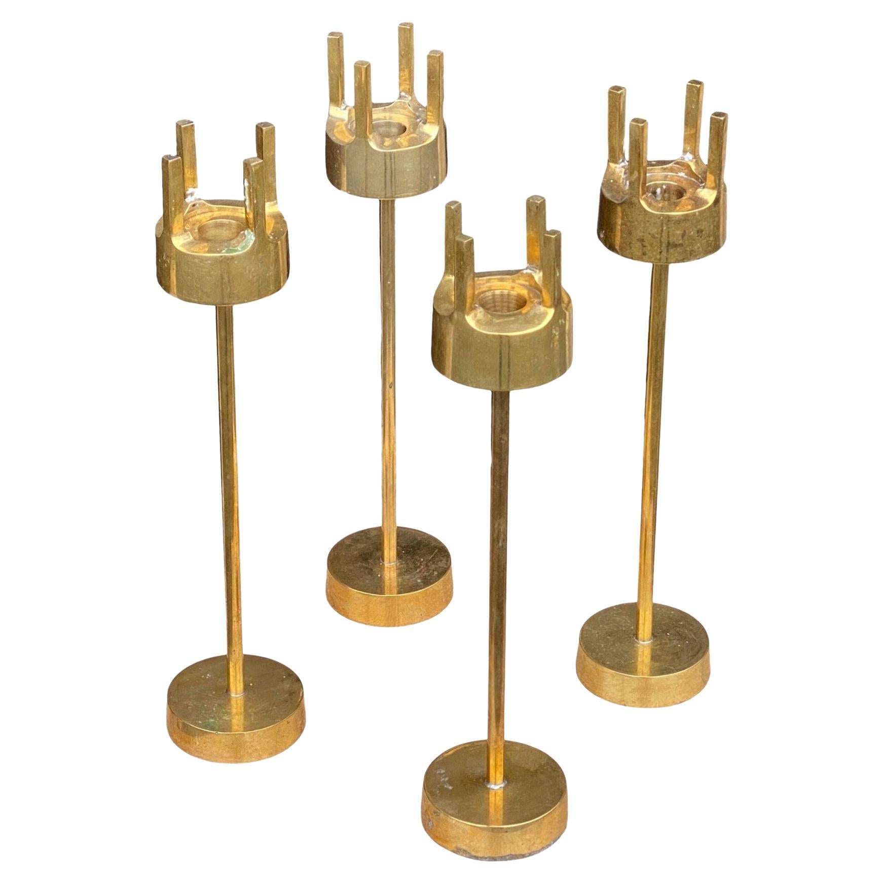 Set 4 Swedish Modernist Brass Candlesticks After Pierre Forsell for Skultuna