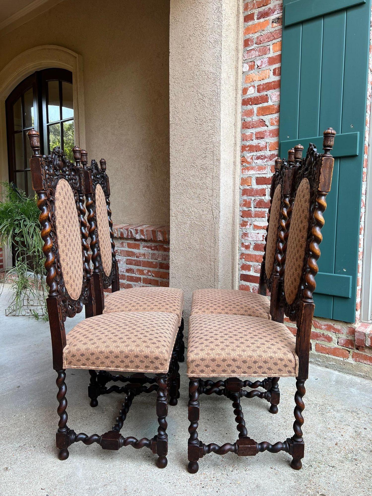 Juego 4 ALTAS Silla de Comedor Antigua Francesa Barley Twist Renacimiento Roble Tallado 1890 en venta 2