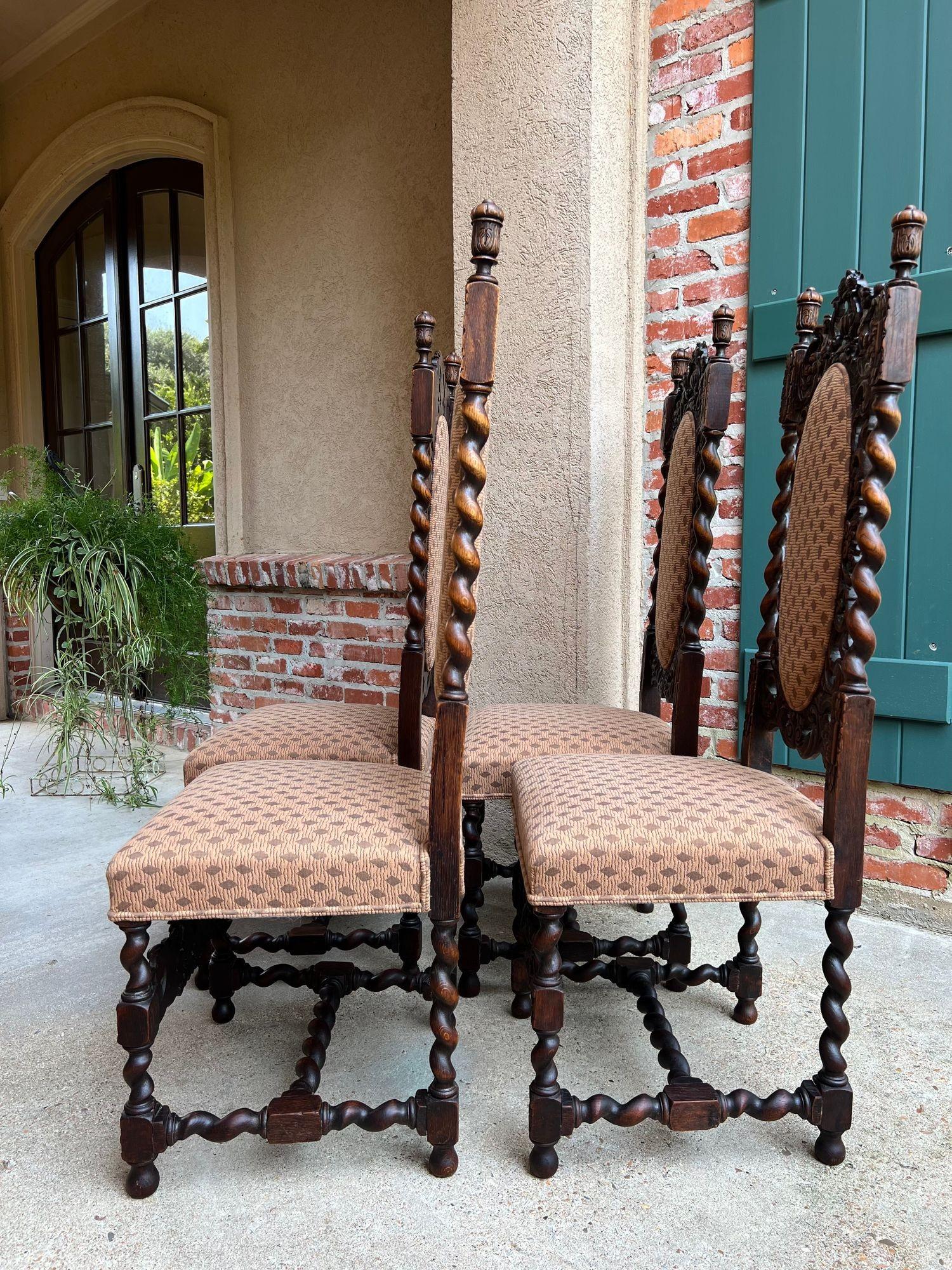 Juego 4 ALTAS Silla de Comedor Antigua Francesa Barley Twist Renacimiento Roble Tallado 1890 en venta 3