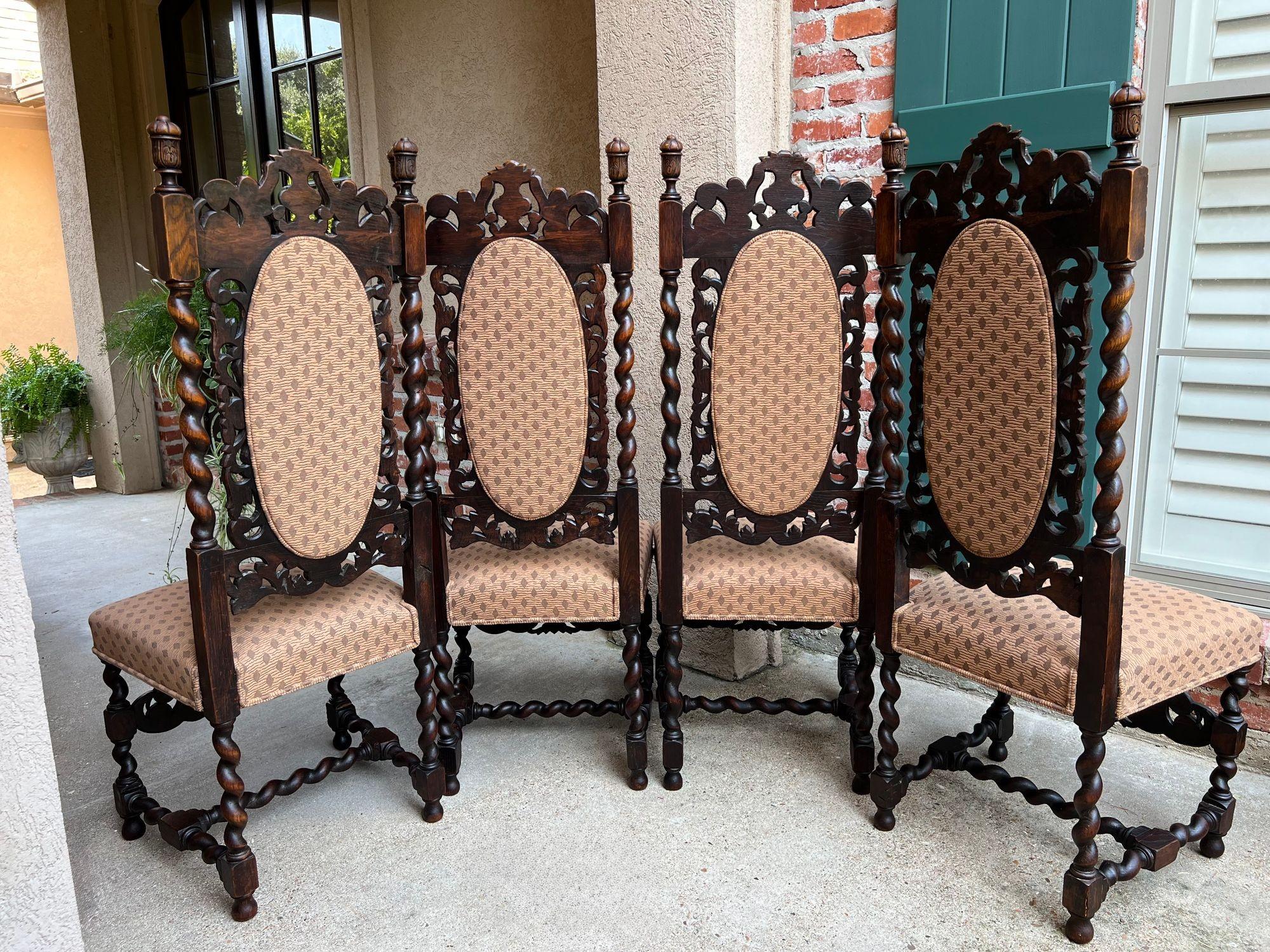 Juego 4 ALTAS Silla de Comedor Antigua Francesa Barley Twist Renacimiento Roble Tallado 1890 en venta 4
