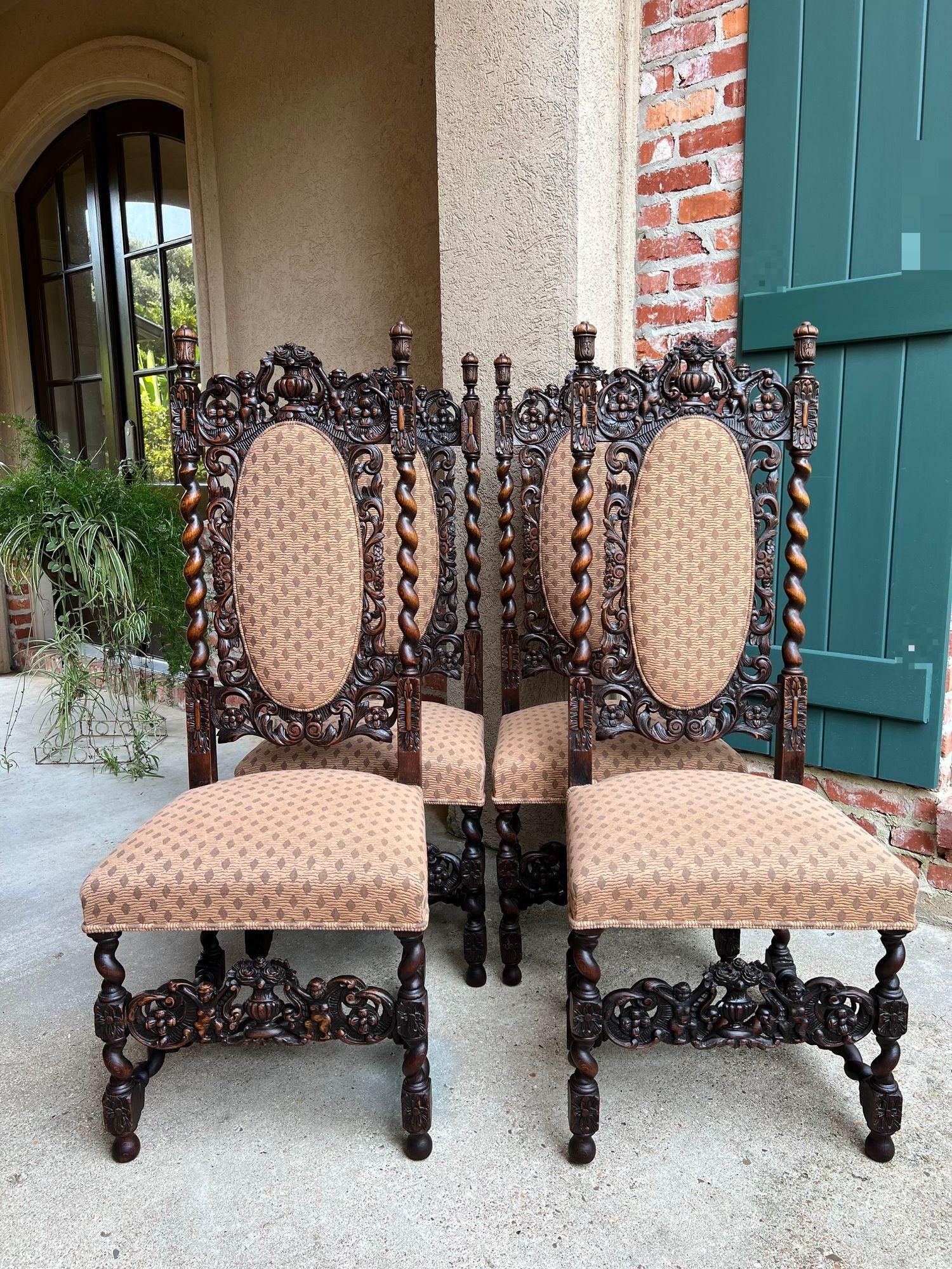 Juego 4 ALTAS Silla de Comedor Antigua Francesa Barley Twist Renacimiento Roble Tallado 1890 en venta 5