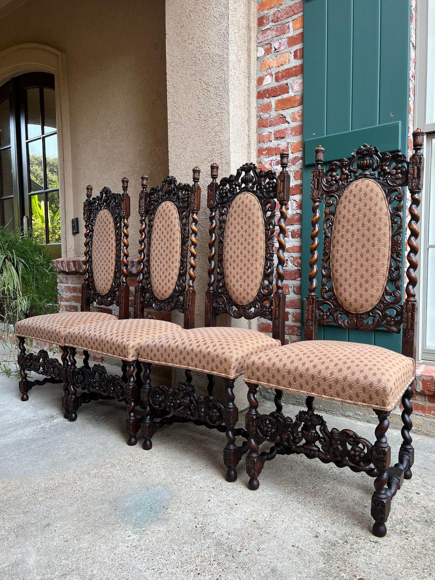 Juego 4 ALTAS Silla de Comedor Antigua Francesa Barley Twist Renacimiento Roble Tallado 1890 en venta 6