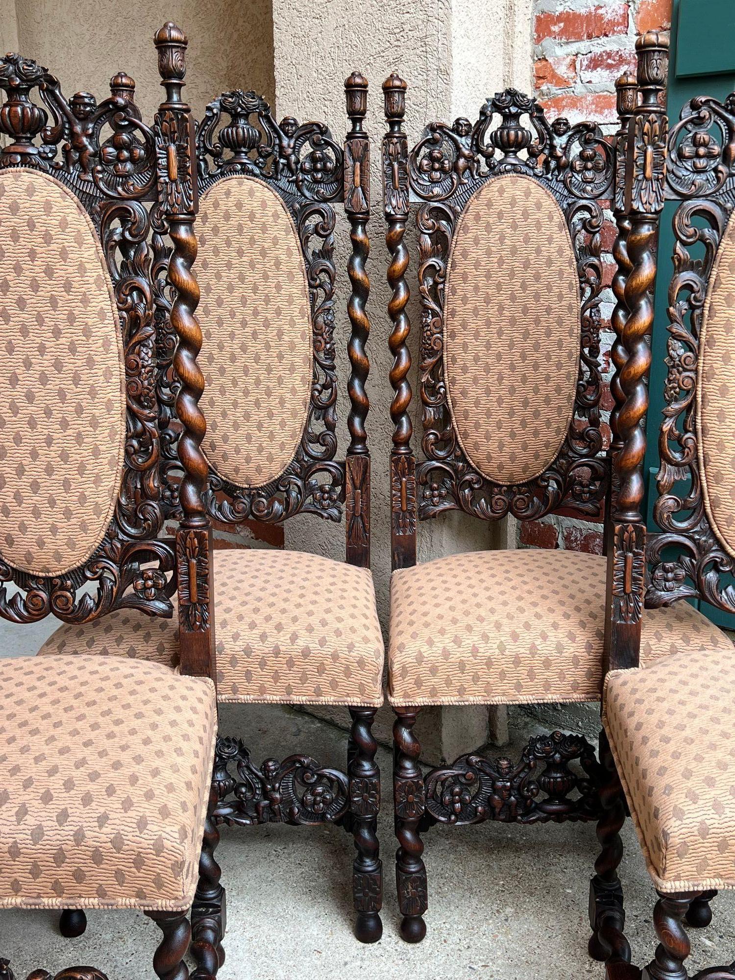 Juego 4 ALTAS Silla de Comedor Antigua Francesa Barley Twist Renacimiento Roble Tallado 1890 en venta 7