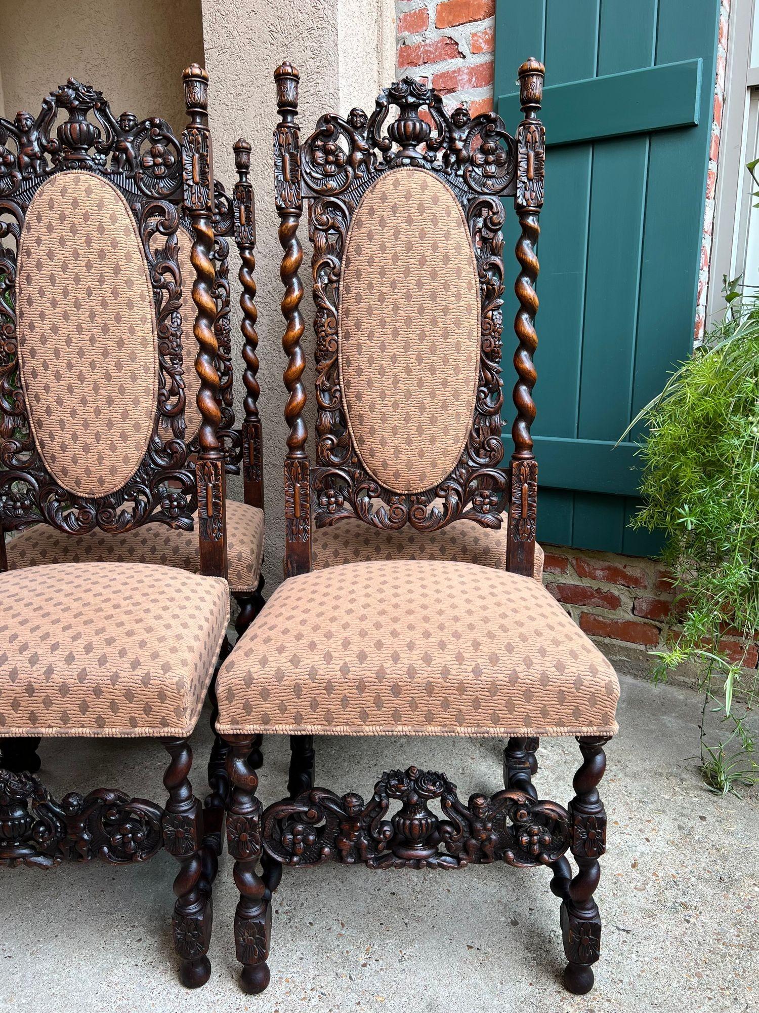 Juego 4 ALTAS Silla de Comedor Antigua Francesa Barley Twist Renacimiento Roble Tallado 1890 en venta 8