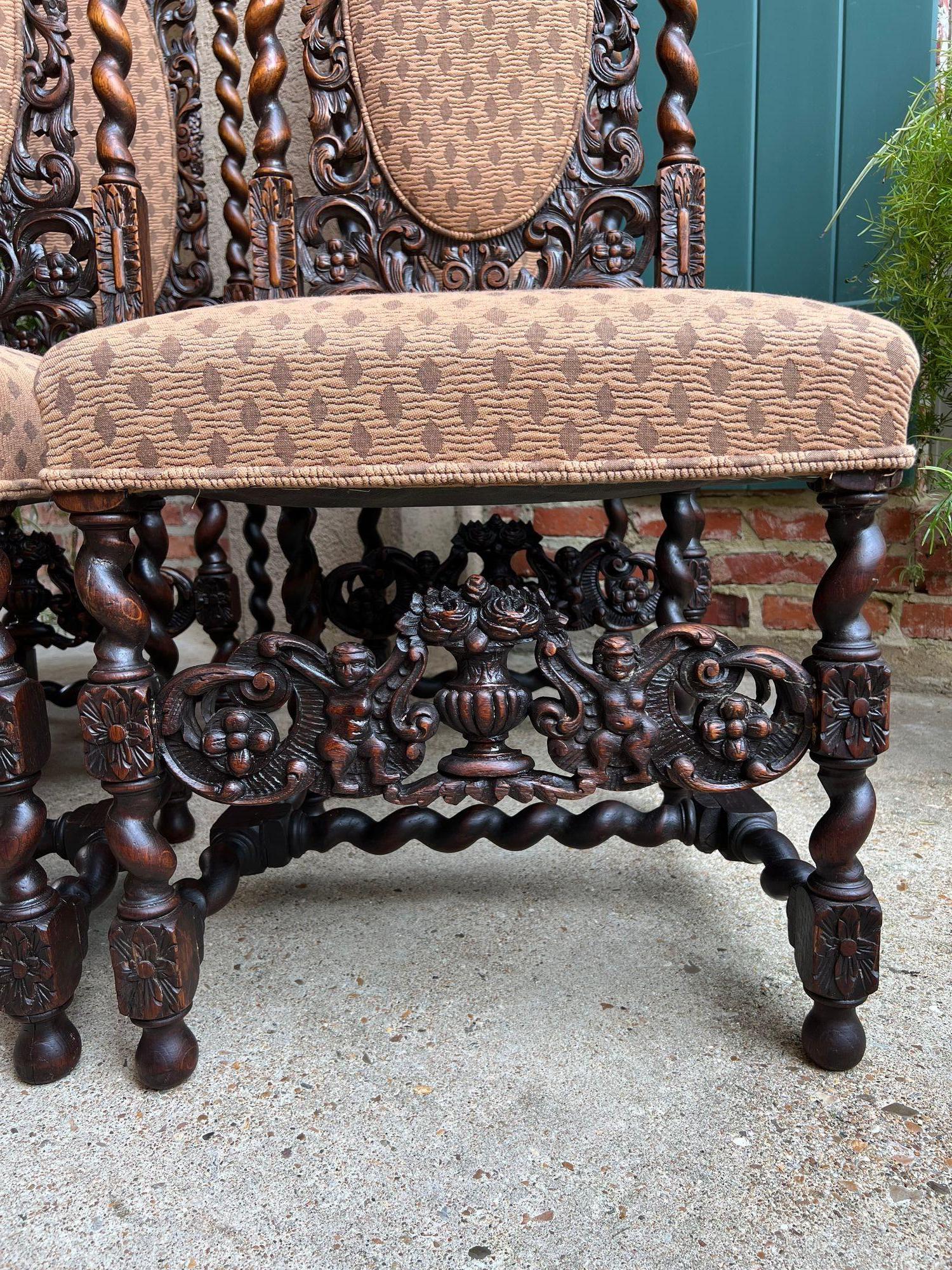 Juego 4 ALTAS Silla de Comedor Antigua Francesa Barley Twist Renacimiento Roble Tallado 1890 en venta 9