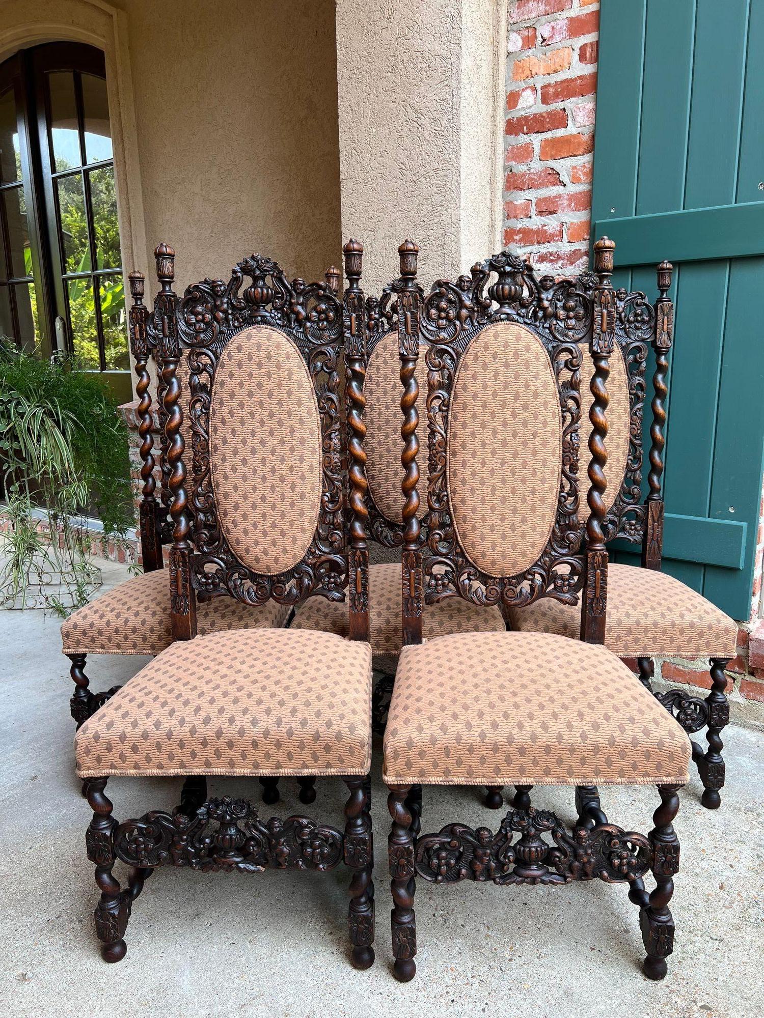 Juego 4 ALTAS Silla de Comedor Antigua Francesa Barley Twist Renacimiento Roble Tallado 1890 en venta 10