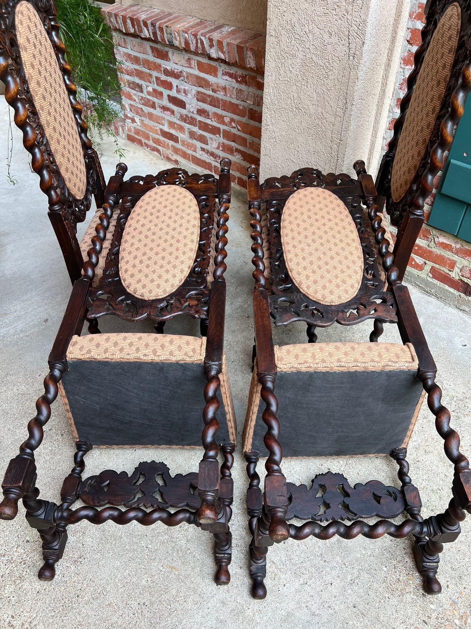 Juego 4 ALTAS Silla de Comedor Antigua Francesa Barley Twist Renacimiento Roble Tallado 1890 en venta 11
