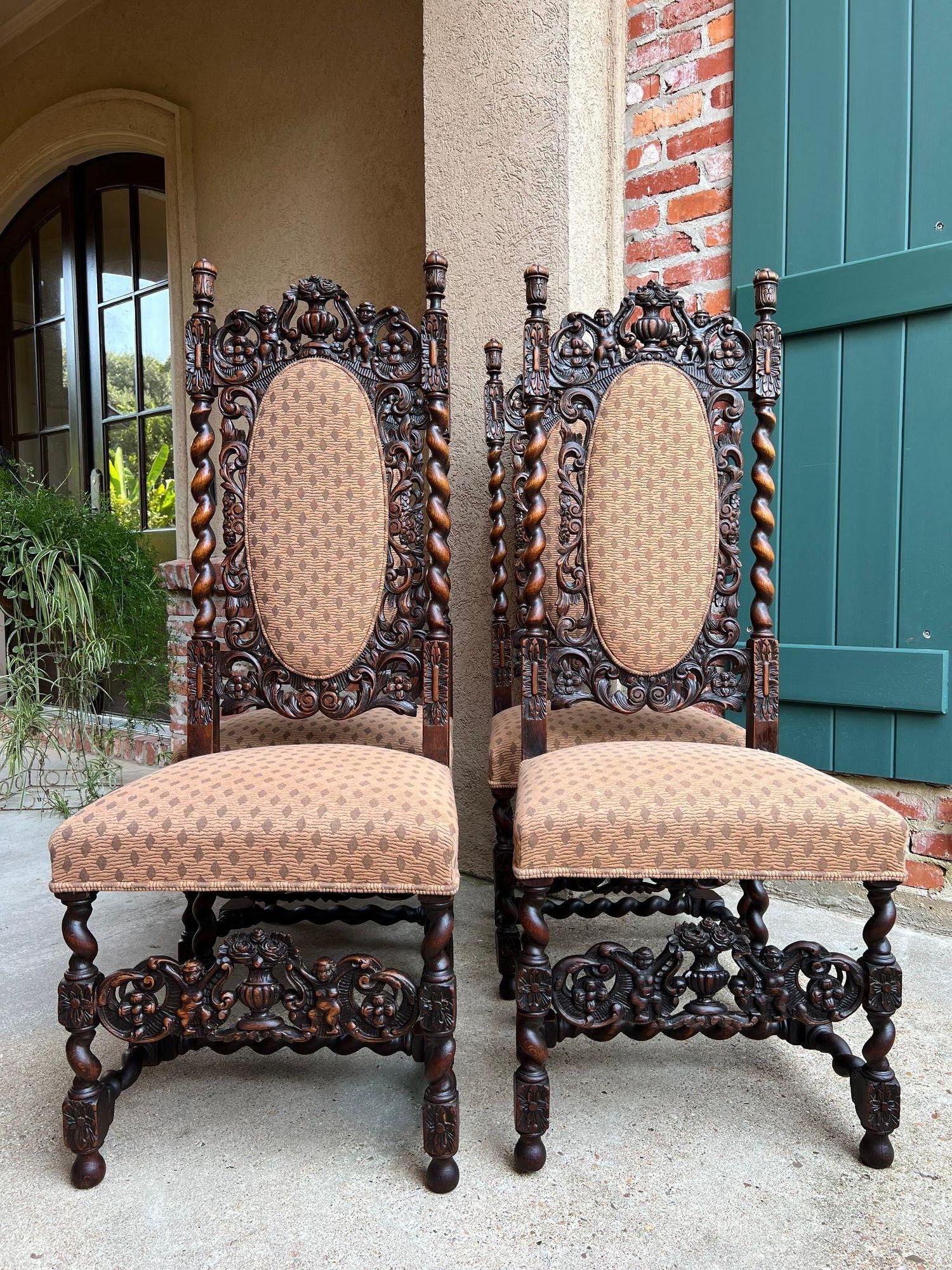 Juego 4 ALTAS Silla de Comedor Antigua Francesa Barley Twist Renacimiento Roble Tallado 1890 Provincial francés en venta