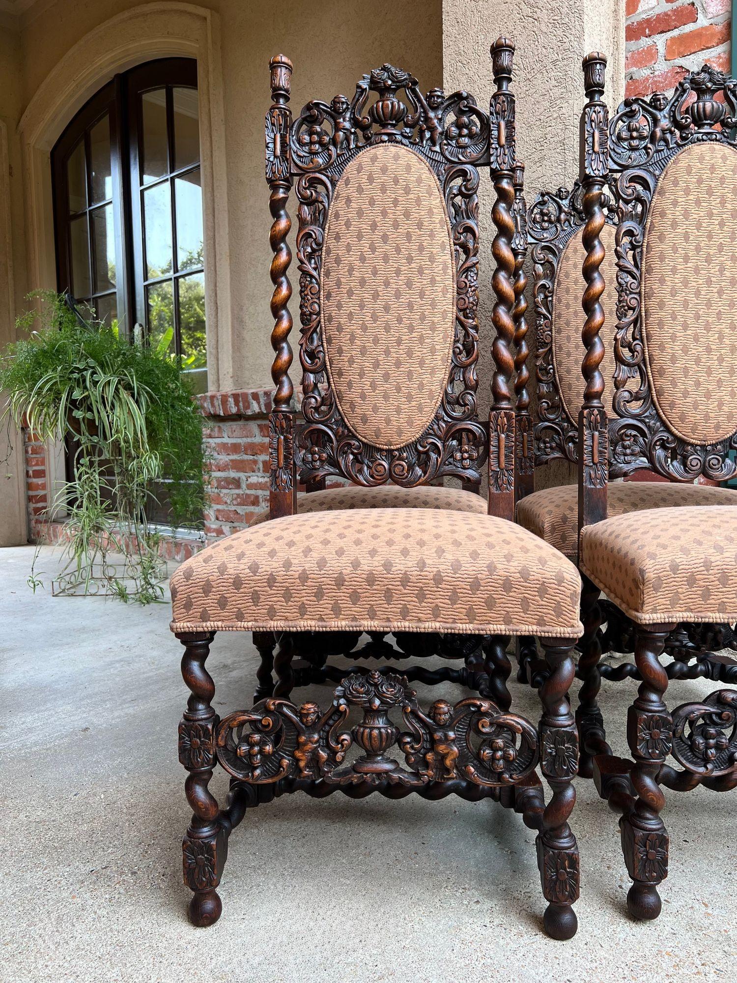 Juego 4 ALTAS Silla de Comedor Antigua Francesa Barley Twist Renacimiento Roble Tallado 1890 Tallado a mano en venta
